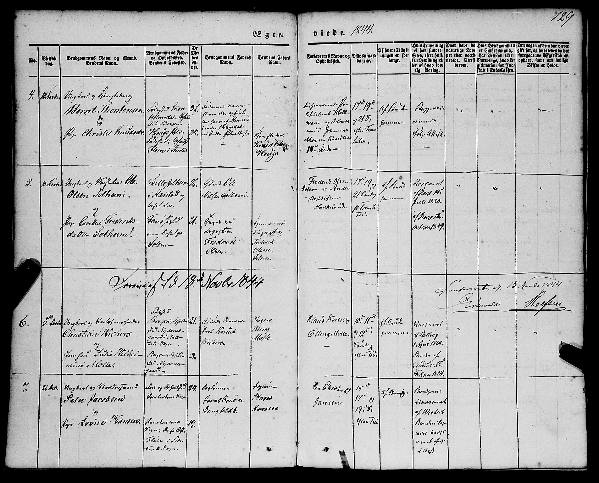 St. Jørgens hospital og Årstad sokneprestembete, SAB/A-99934: Parish register (official) no. A 4, 1844-1863, p. 129