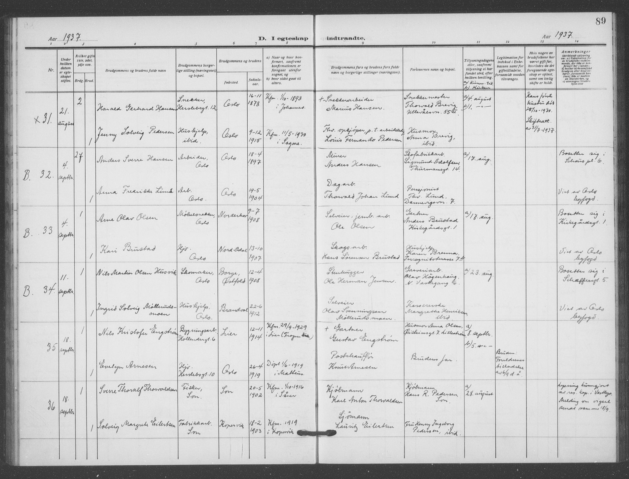 Matteus prestekontor Kirkebøker, AV/SAO-A-10870/F/Fa/L0003: Parish register (official) no. 3, 1917-1938, p. 89