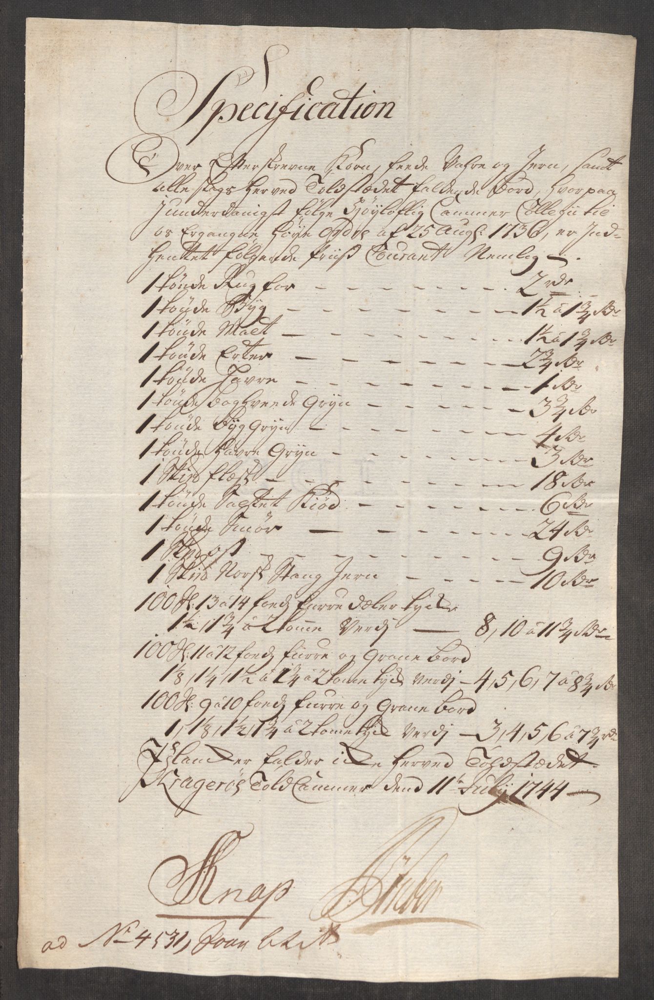 Rentekammeret inntil 1814, Realistisk ordnet avdeling, RA/EA-4070/Oe/L0002: [Ø1]: Priskuranter, 1740-1744, p. 950