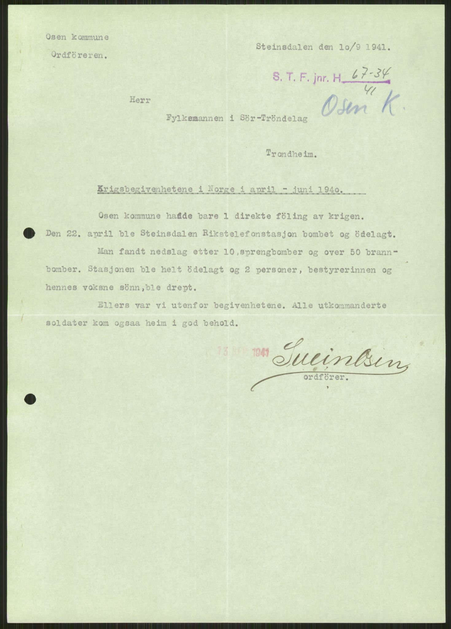 Forsvaret, Forsvarets krigshistoriske avdeling, AV/RA-RAFA-2017/Y/Ya/L0016: II-C-11-31 - Fylkesmenn.  Rapporter om krigsbegivenhetene 1940., 1940, p. 10
