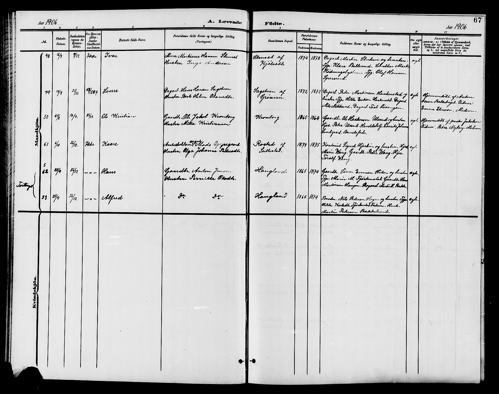 Østre Toten prestekontor, AV/SAH-PREST-104/H/Ha/Hab/L0007: Parish register (copy) no. 7, 1901-1912, p. 67