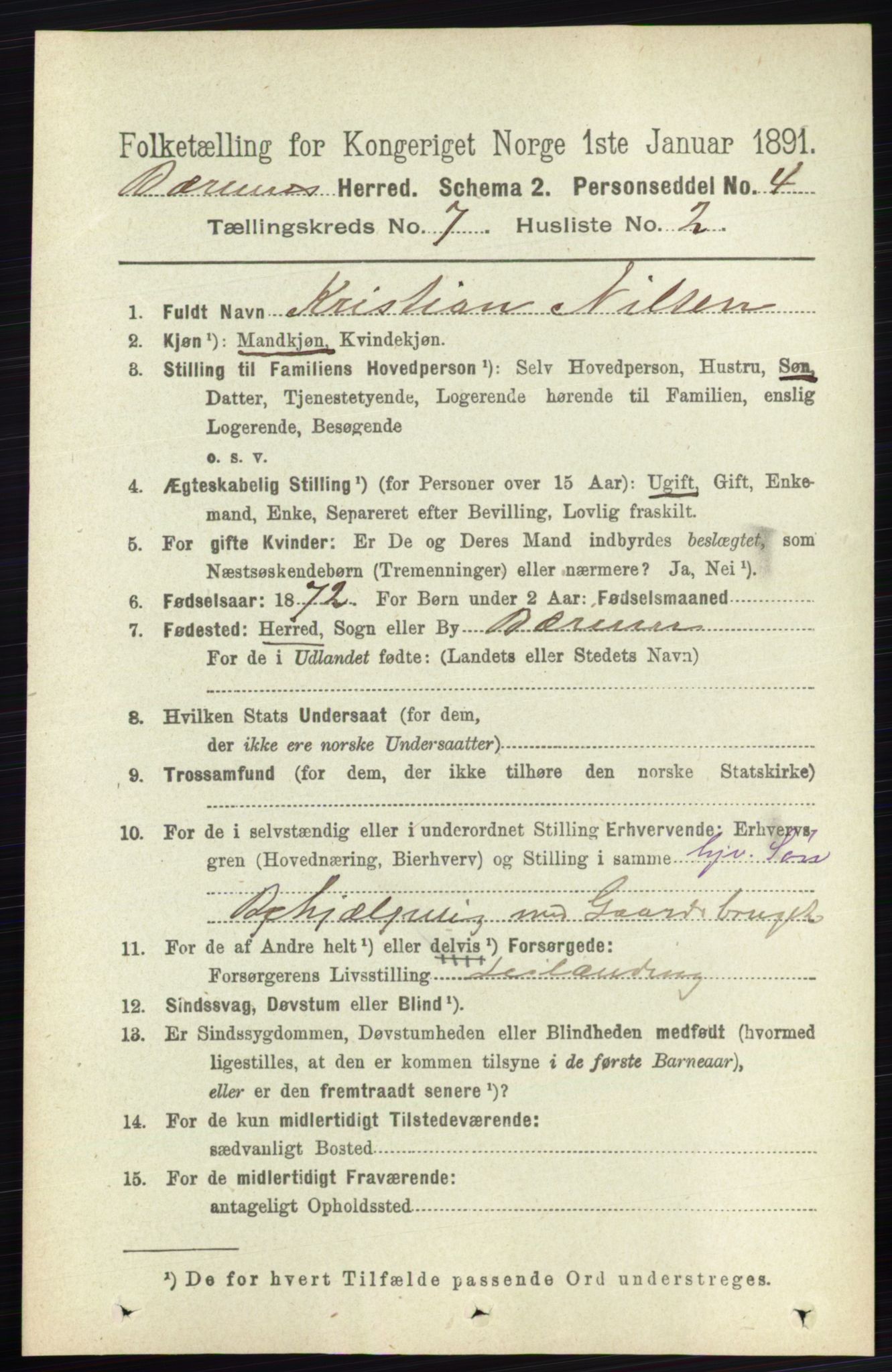 RA, 1891 census for 0219 Bærum, 1891, p. 4093