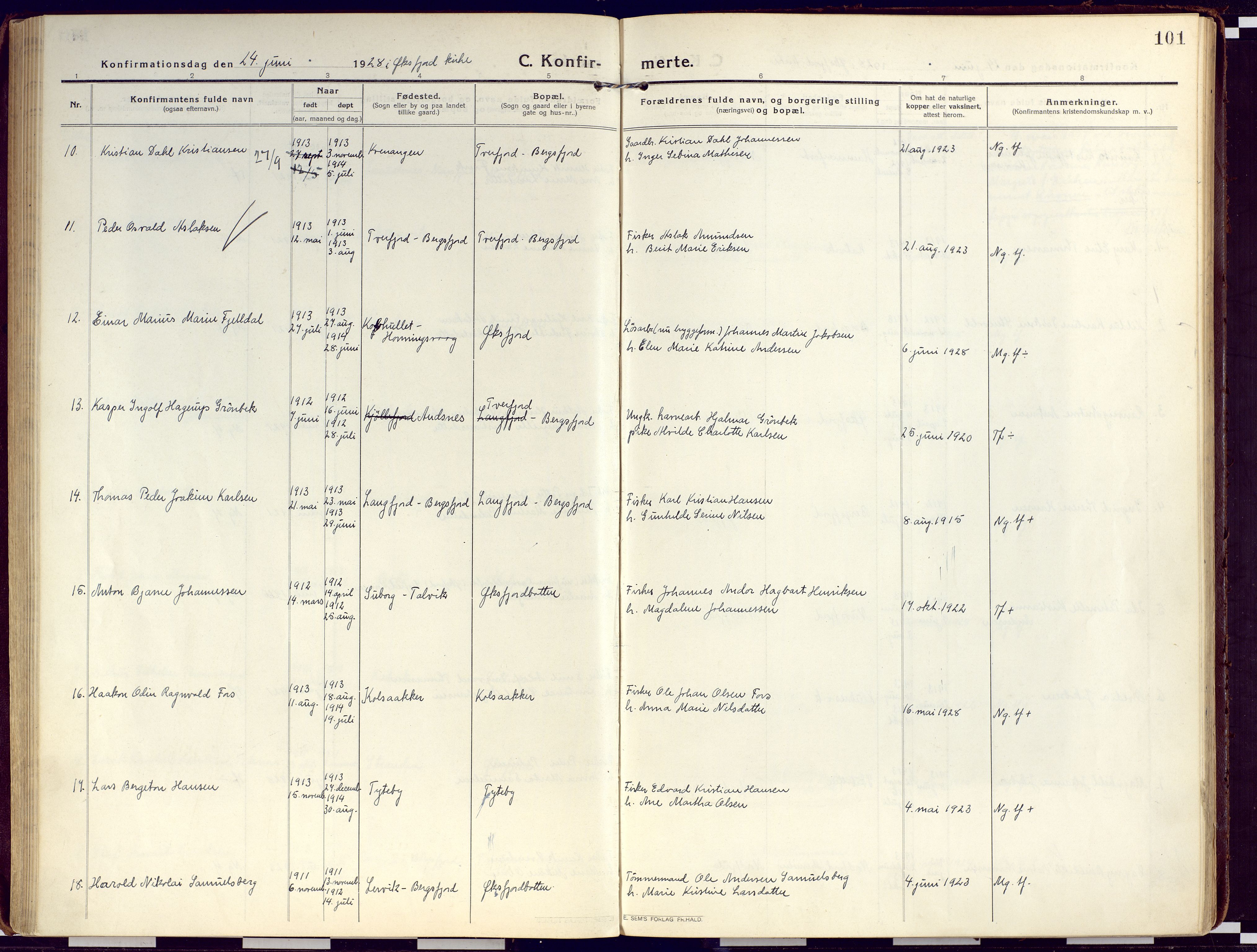 Loppa sokneprestkontor, SATØ/S-1339/H/Ha/L0012kirke: Parish register (official) no. 12, 1917-1932, p. 101