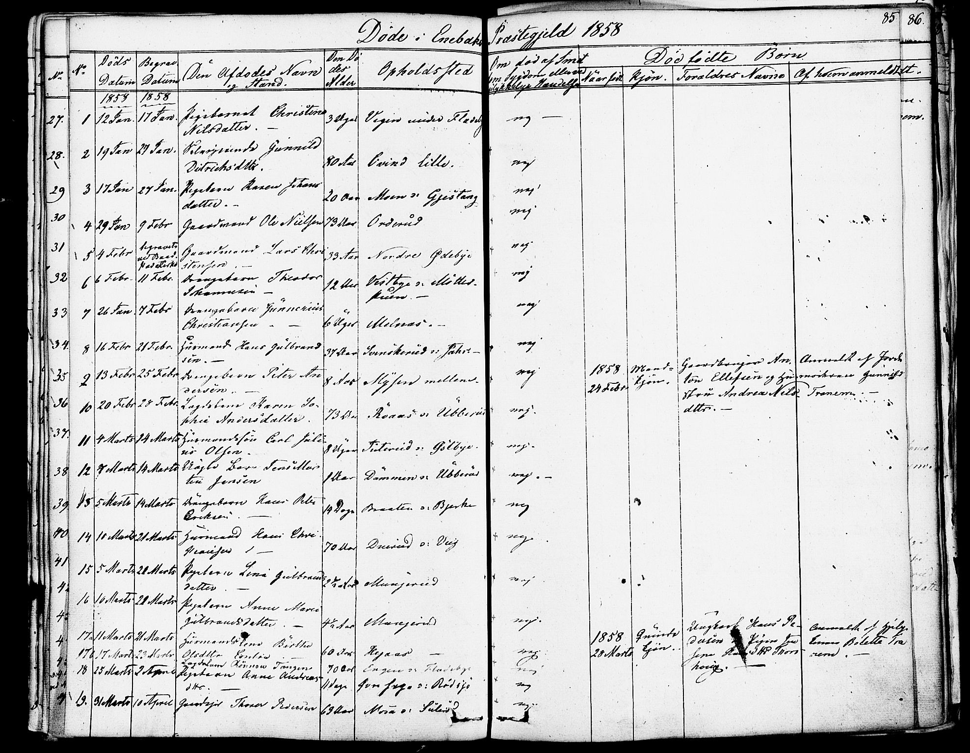 Enebakk prestekontor Kirkebøker, AV/SAO-A-10171c/F/Fa/L0013: Parish register (official) no. I 13, 1832-1882, p. 85