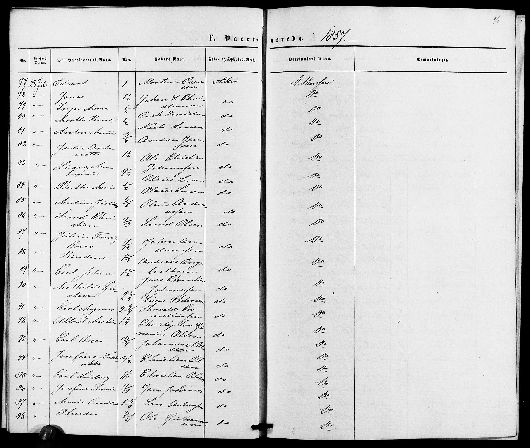 Vestre Aker prestekontor Kirkebøker, AV/SAO-A-10025/K/Ka/L0001: Vaccination register no. 1, 1857-1867, p. 4