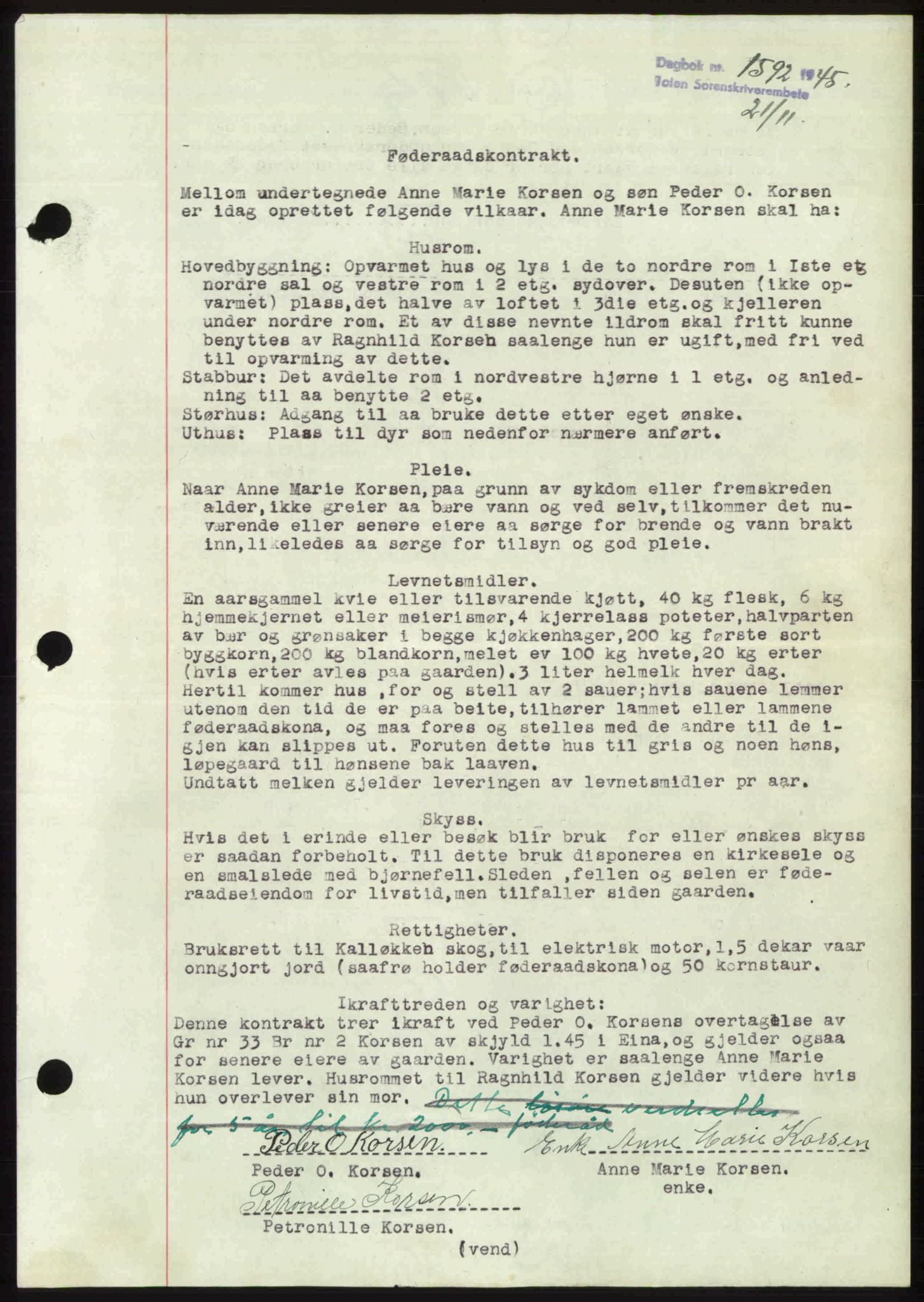 Toten tingrett, SAH/TING-006/H/Hb/Hbc/L0013: Mortgage book no. Hbc-13, 1945-1945, Diary no: : 1592/1945