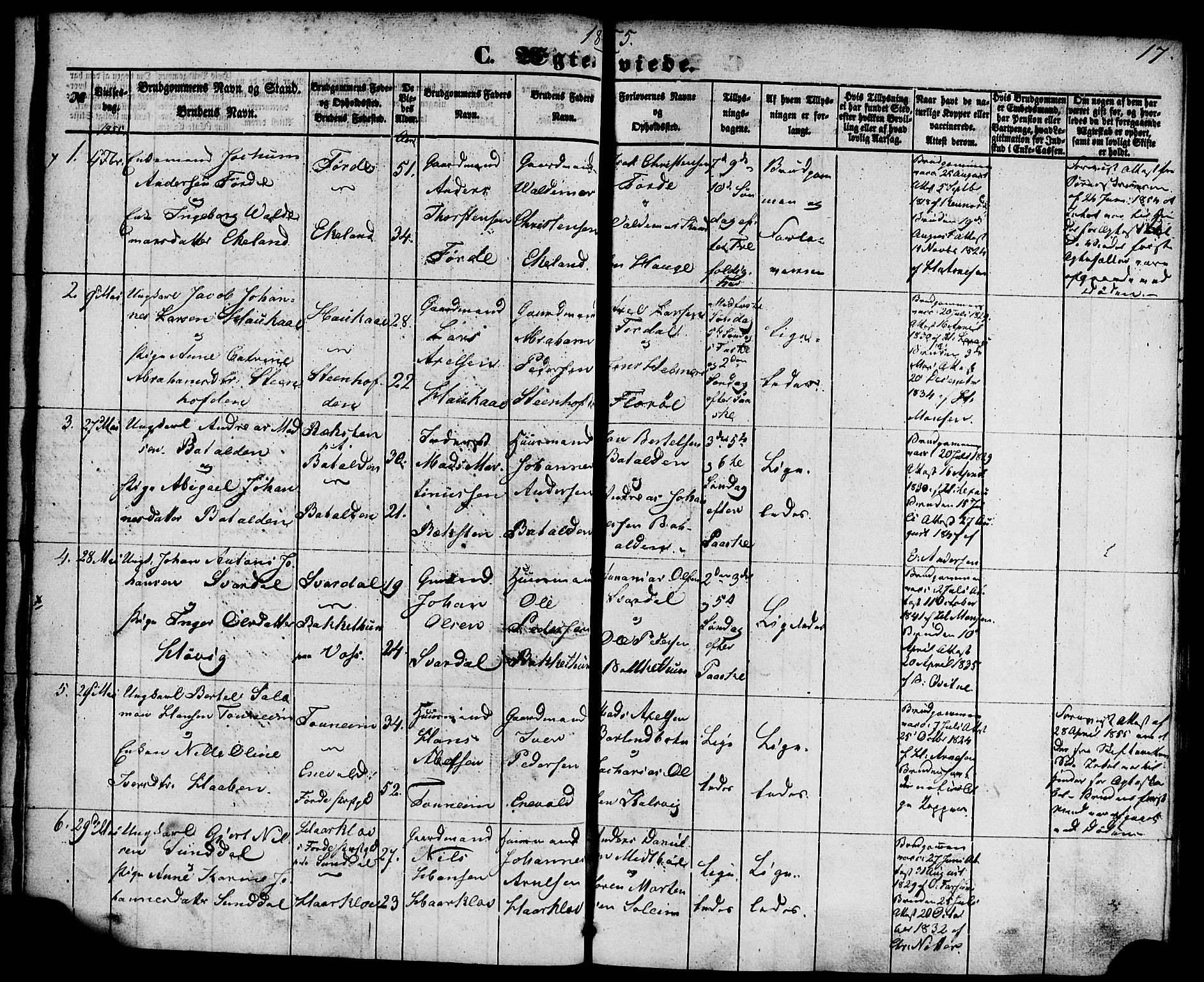 Kinn sokneprestembete, SAB/A-80801/H/Haa/Haaa/L0010: Parish register (official) no. A 10, 1852-1869, p. 17