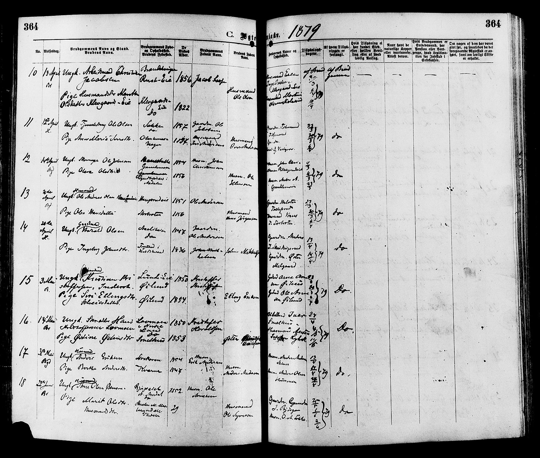 Sør-Aurdal prestekontor, AV/SAH-PREST-128/H/Ha/Haa/L0008: Parish register (official) no. 8, 1877-1885, p. 364
