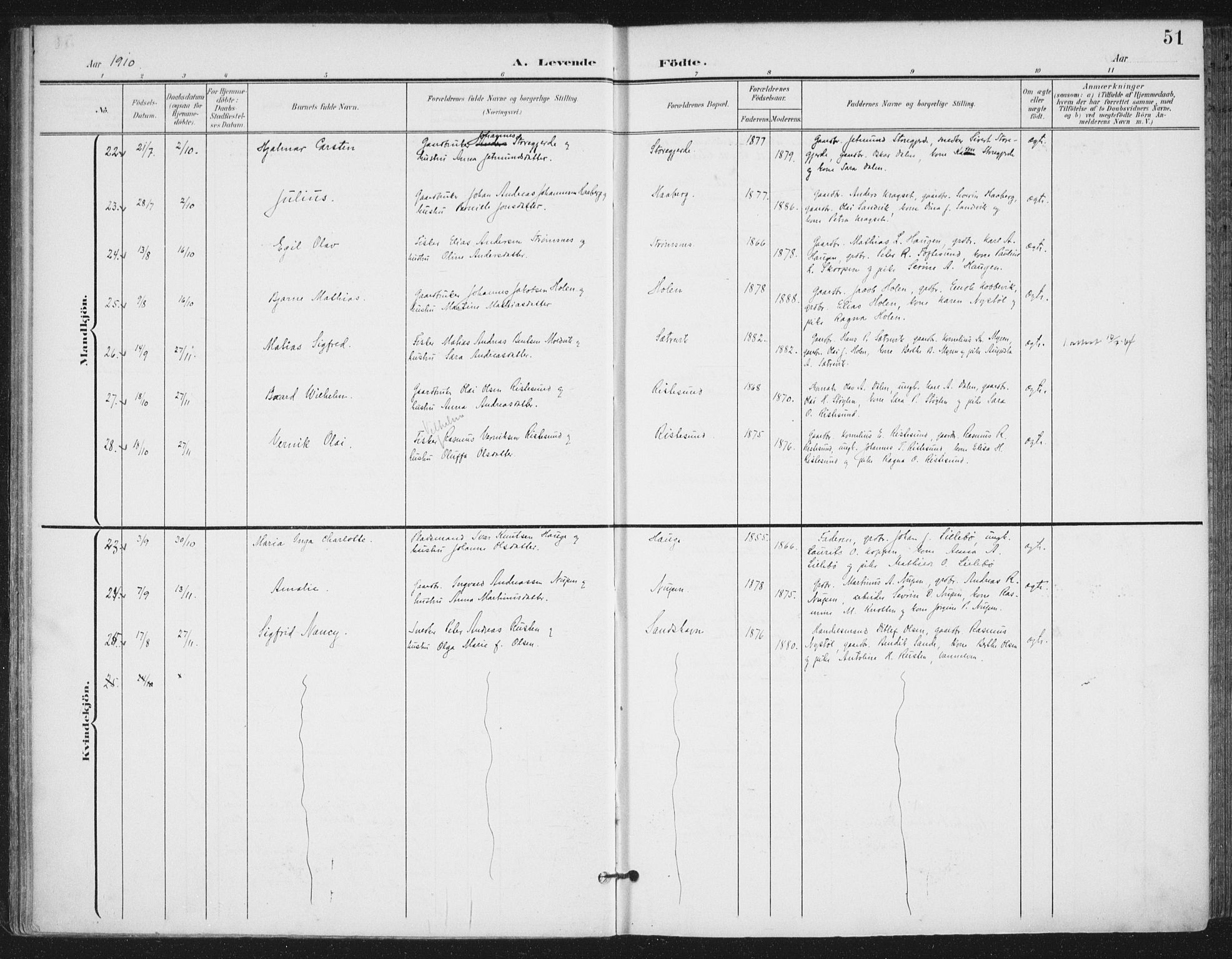 Ministerialprotokoller, klokkerbøker og fødselsregistre - Møre og Romsdal, SAT/A-1454/503/L0038: Parish register (official) no. 503A06, 1901-1917, p. 51
