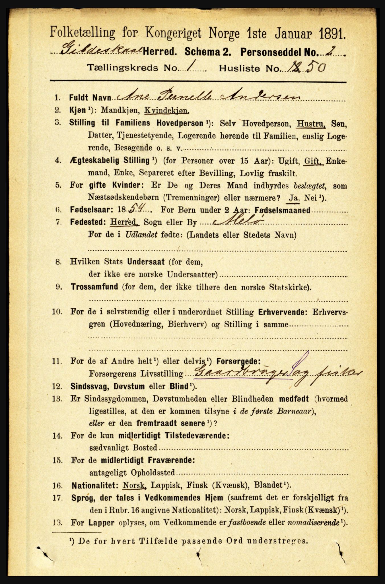 RA, 1891 census for 1838 Gildeskål, 1891, p. 430