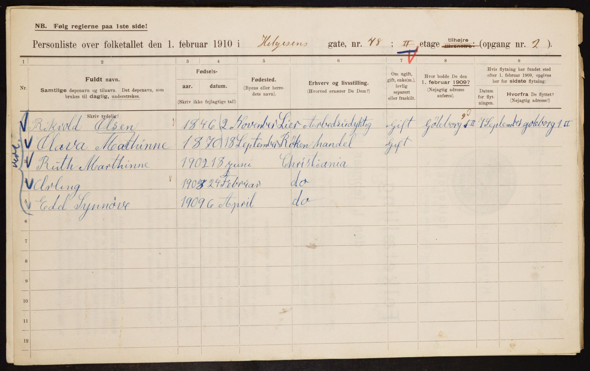 OBA, Municipal Census 1910 for Kristiania, 1910, p. 37111