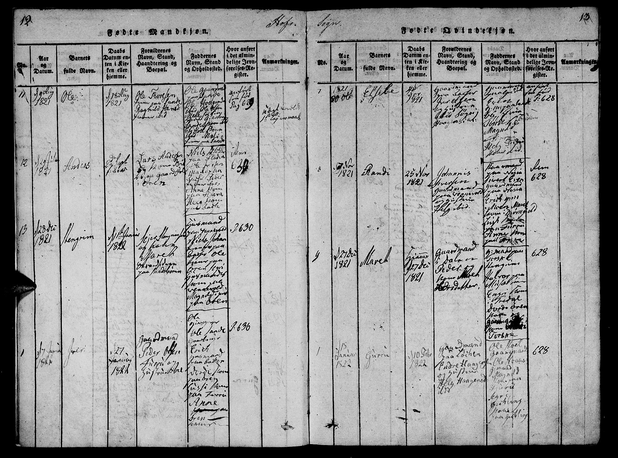 Ministerialprotokoller, klokkerbøker og fødselsregistre - Møre og Romsdal, SAT/A-1454/590/L1009: Parish register (official) no. 590A03 /1, 1819-1832, p. 12-13