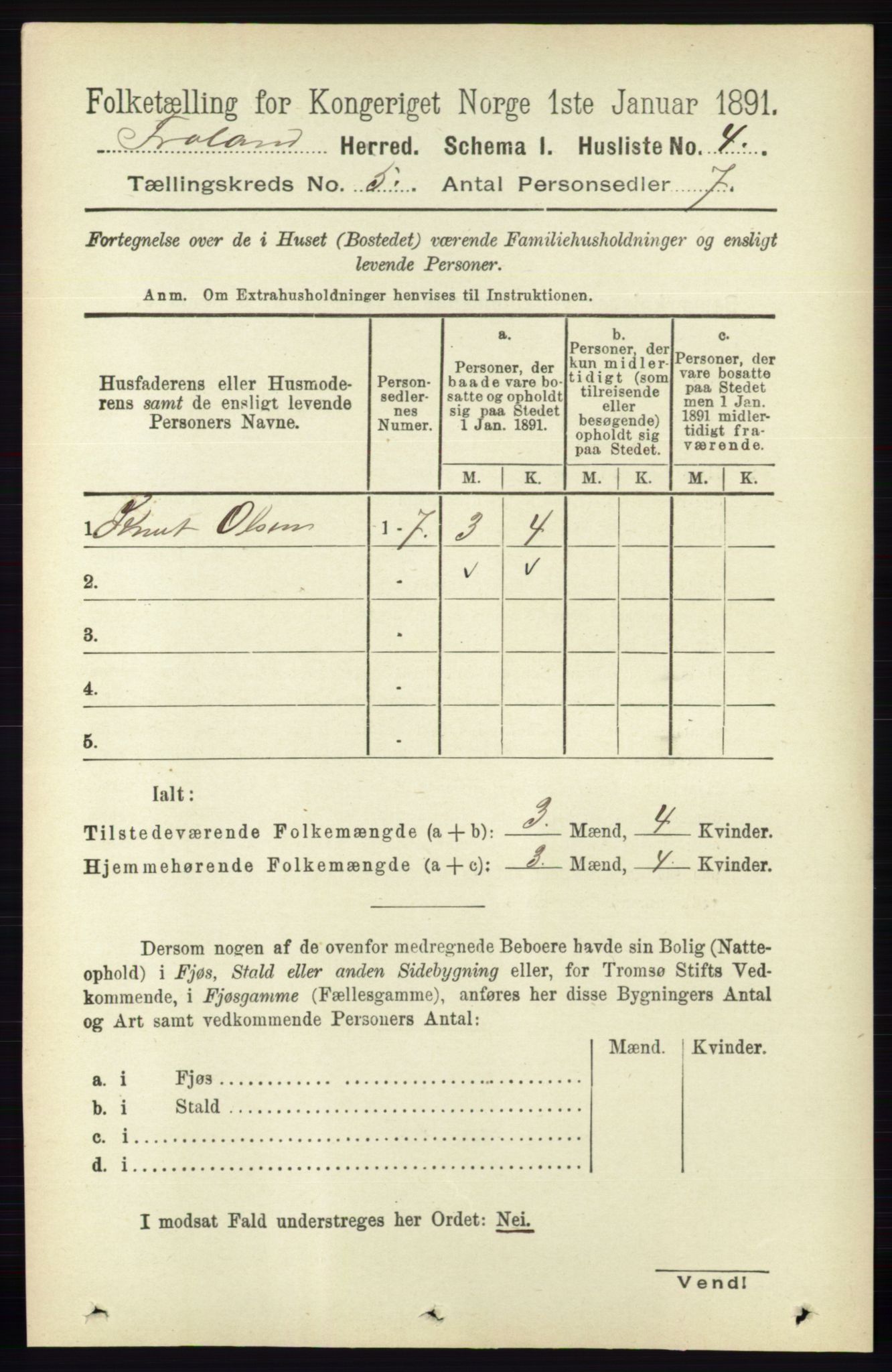 RA, 1891 census for 0919 Froland, 1891, p. 1726