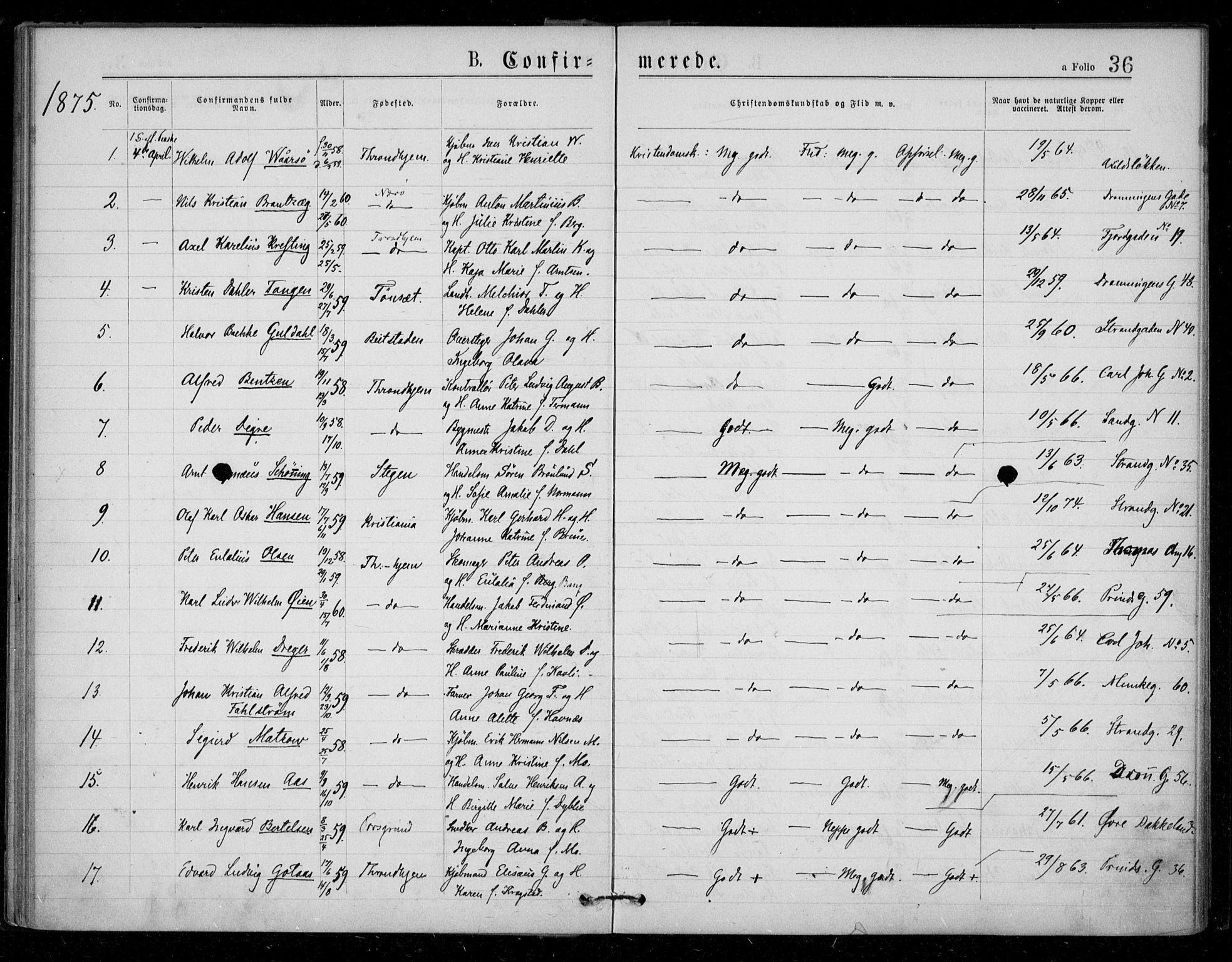 Ministerialprotokoller, klokkerbøker og fødselsregistre - Sør-Trøndelag, SAT/A-1456/602/L0121: Parish register (official) no. 602A19, 1872-1879, p. 36