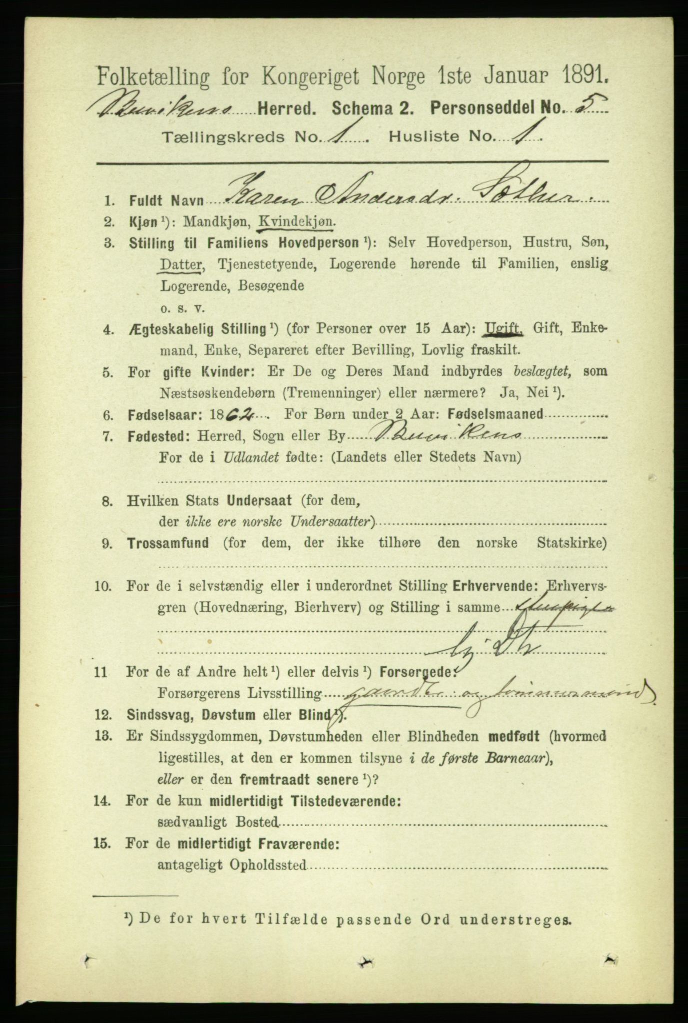 RA, 1891 census for 1656 Buvik, 1891, p. 111