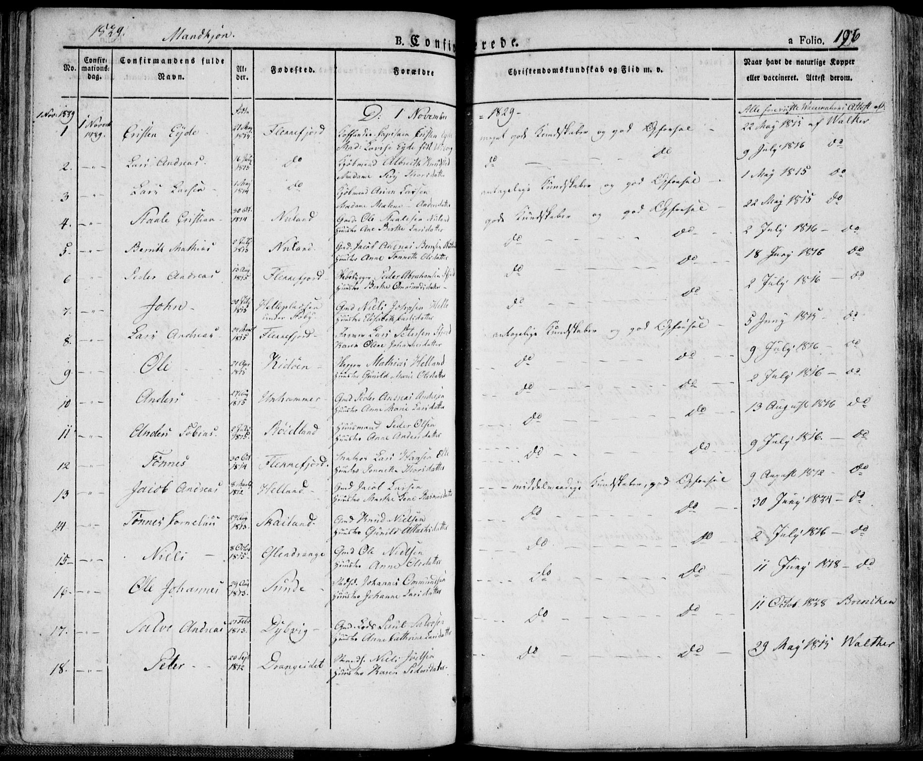 Flekkefjord sokneprestkontor, SAK/1111-0012/F/Fa/Fac/L0003: Parish register (official) no. A 3, 1826-1841, p. 196
