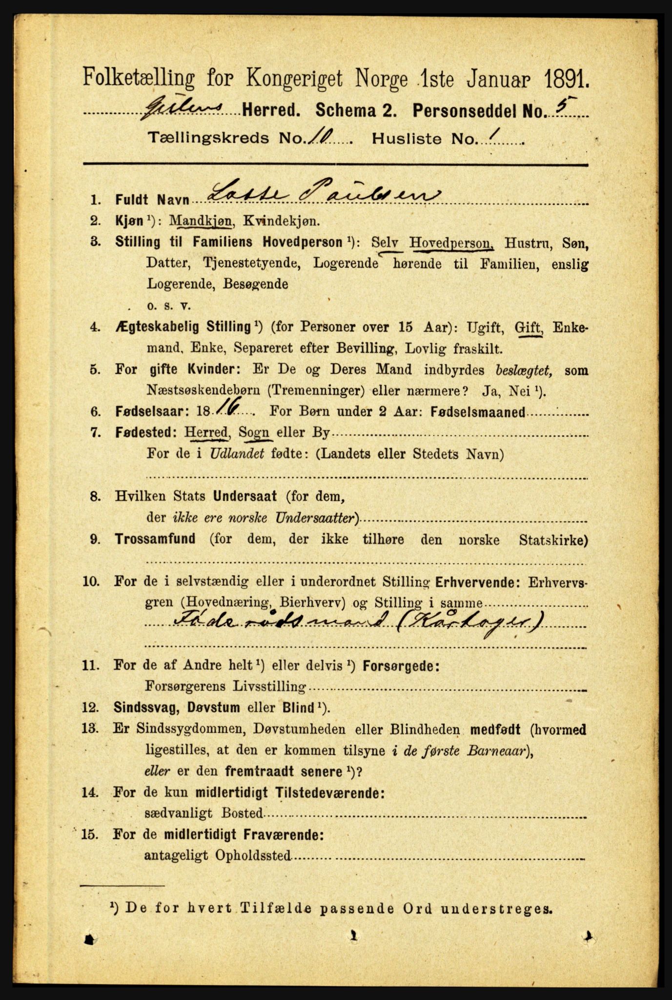 RA, 1891 census for 1411 Gulen, 1891, p. 3310