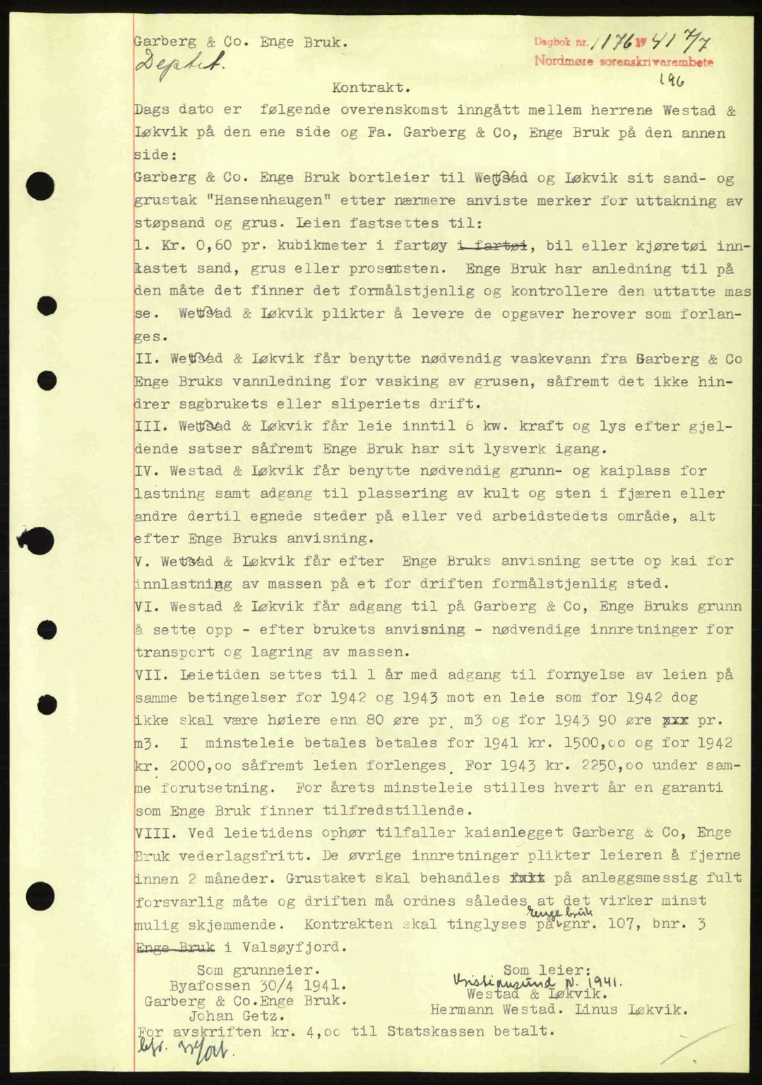 Nordmøre sorenskriveri, SAT/A-4132/1/2/2Ca: Mortgage book no. B88, 1941-1942, Diary no: : 1176/1941