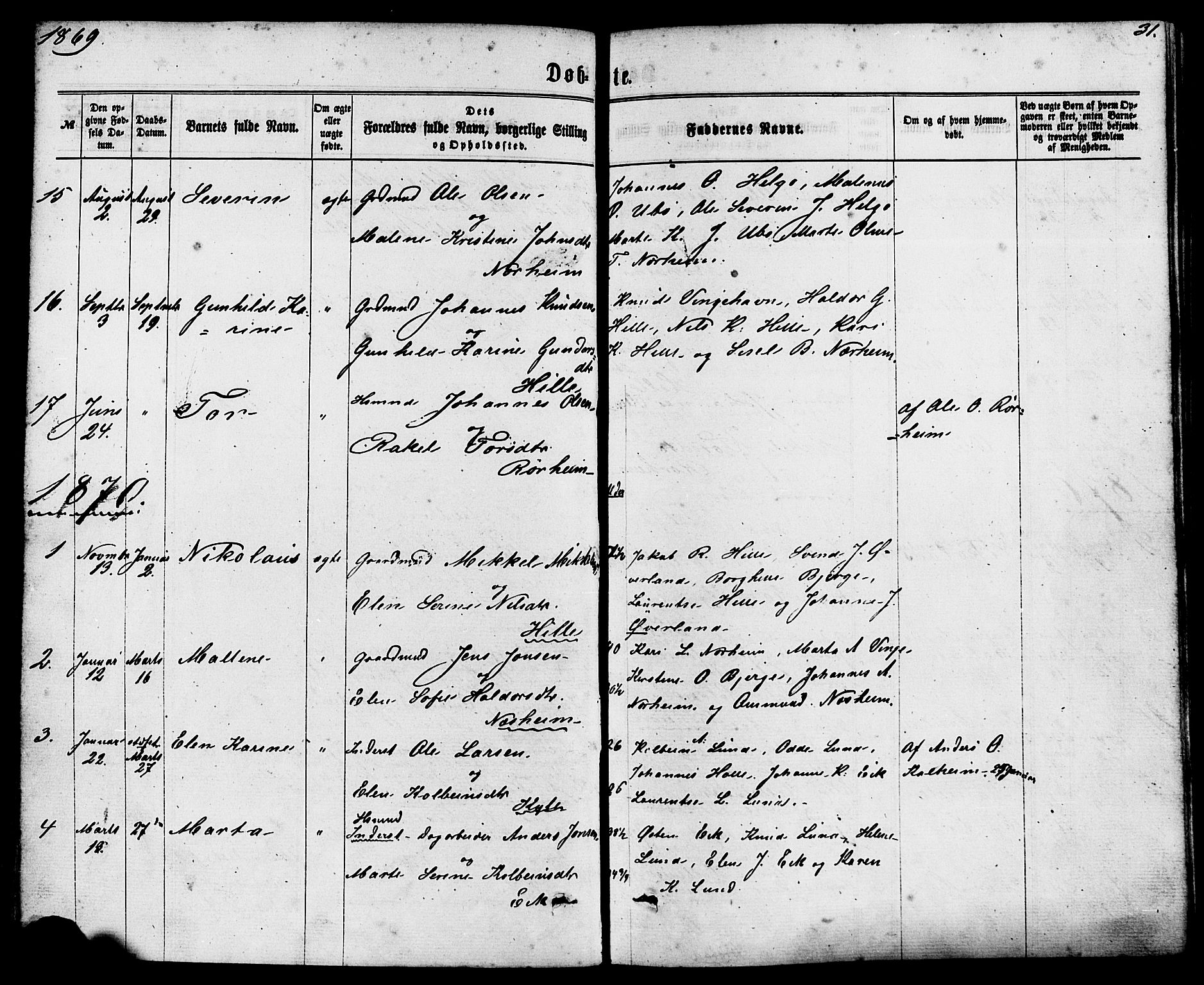Nedstrand sokneprestkontor, SAST/A-101841/01/IV: Parish register (official) no. A 10, 1861-1887, p. 31
