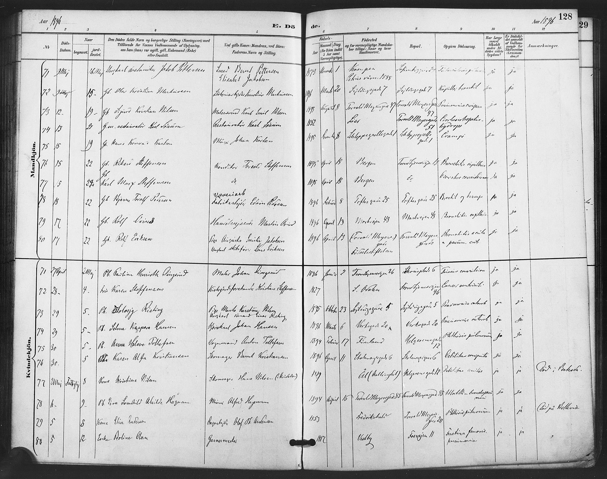 Paulus prestekontor Kirkebøker, SAO/A-10871/F/Fa/L0011: Parish register (official) no. 11, 1889-1897, p. 128