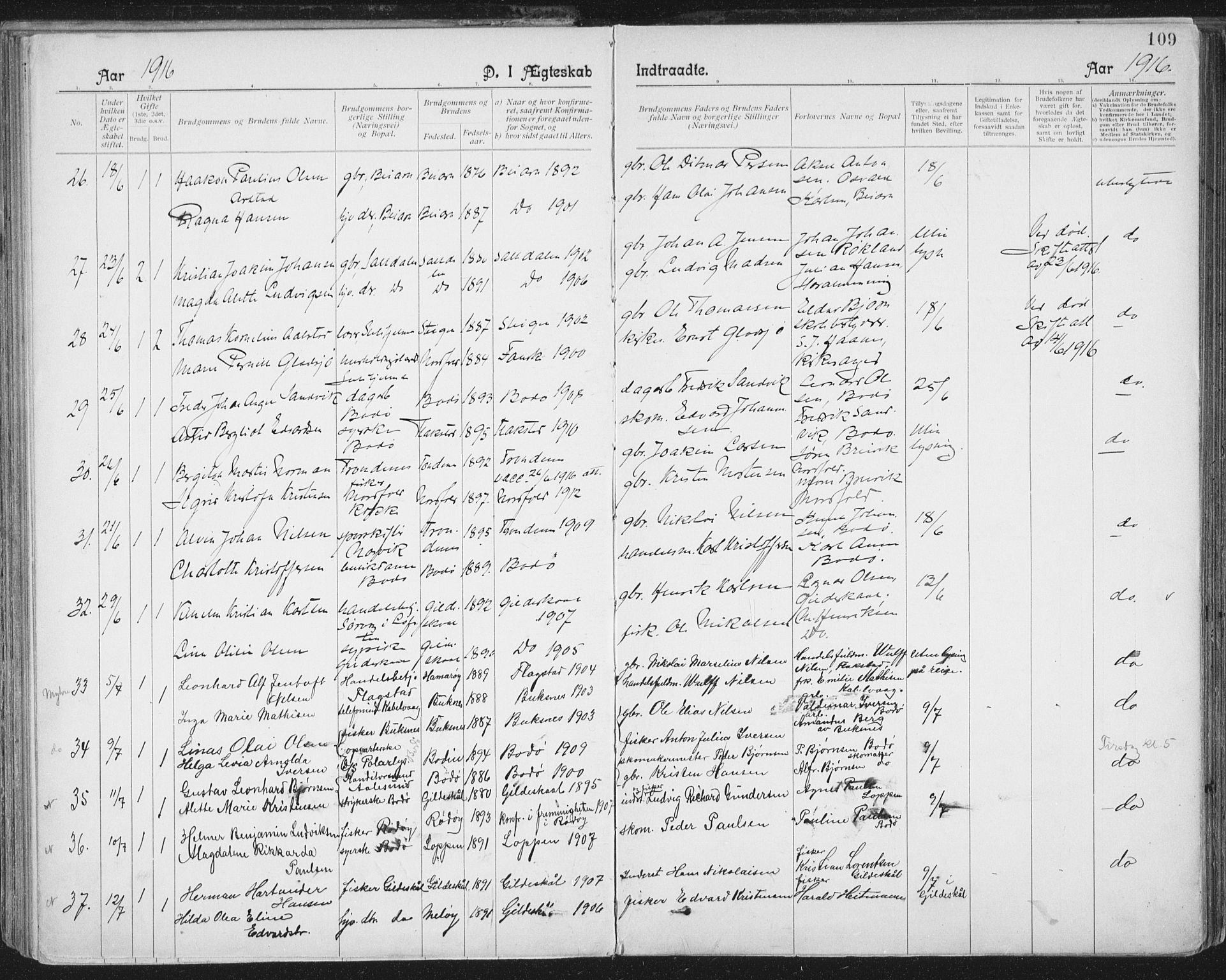 Ministerialprotokoller, klokkerbøker og fødselsregistre - Nordland, AV/SAT-A-1459/801/L0012: Parish register (official) no. 801A12, 1900-1916, p. 109