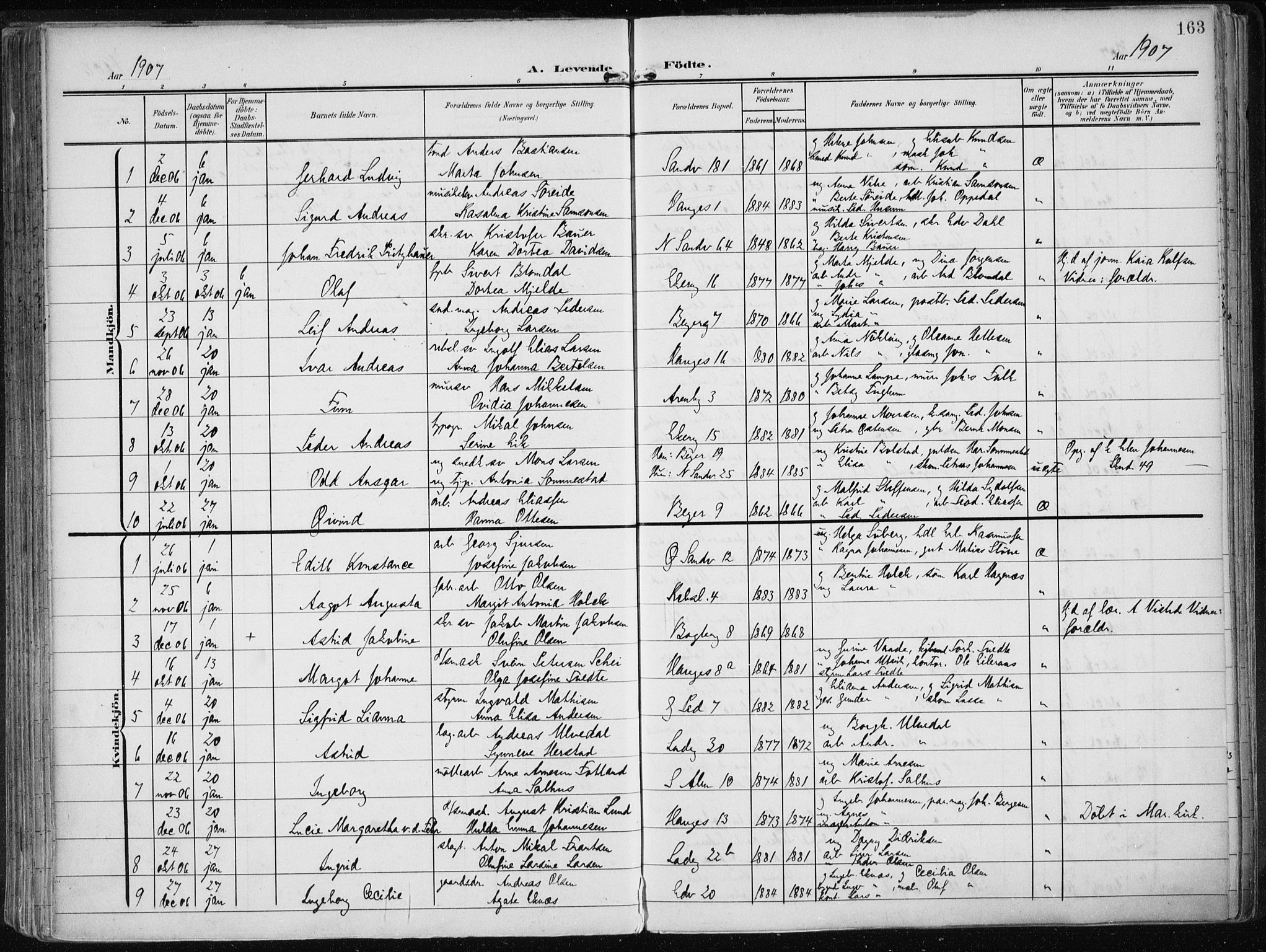 Sandviken Sokneprestembete, SAB/A-77601/H/Ha/L0006: Parish register (official) no. B 3, 1901-1912, p. 163