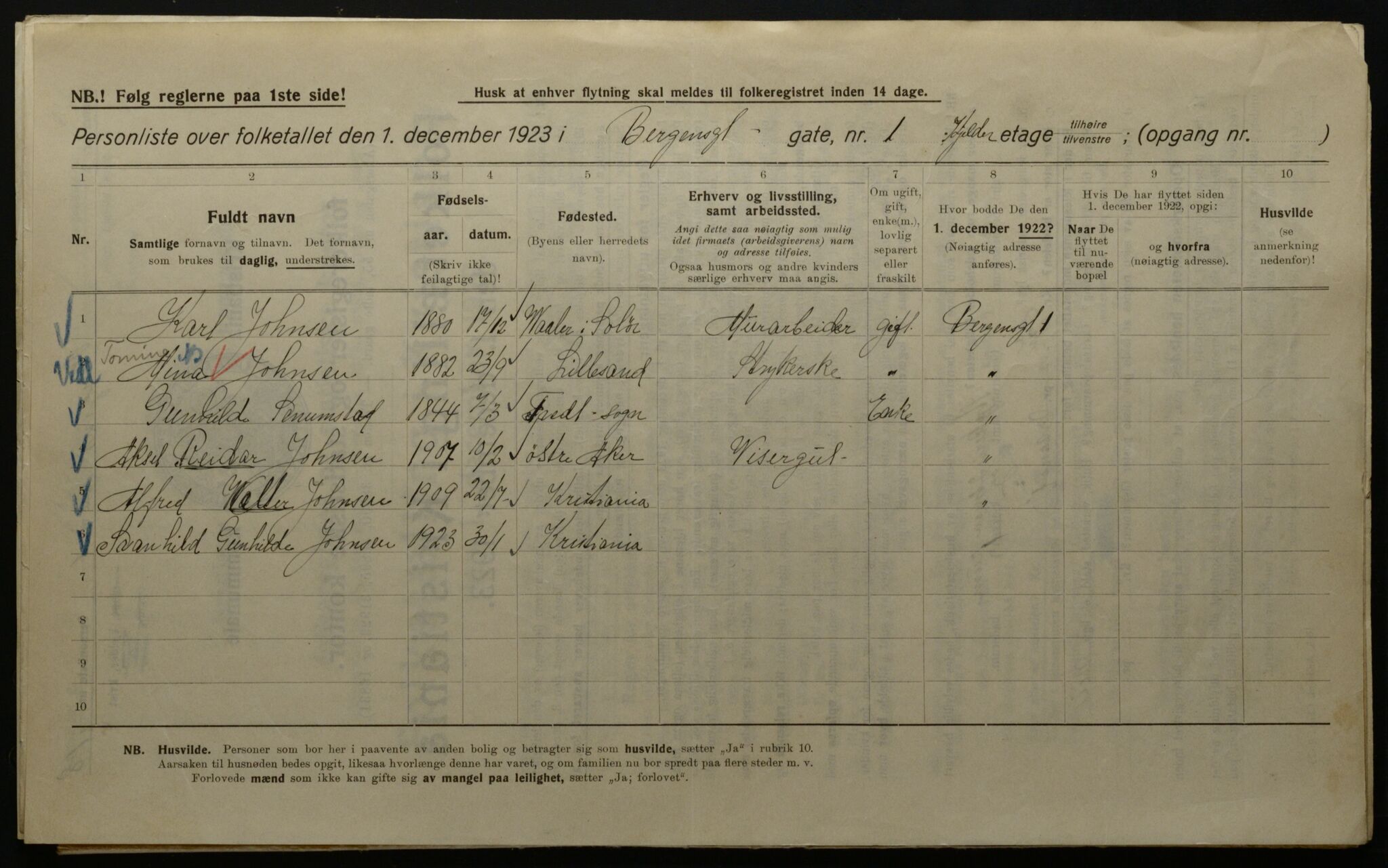 OBA, Municipal Census 1923 for Kristiania, 1923, p. 4537