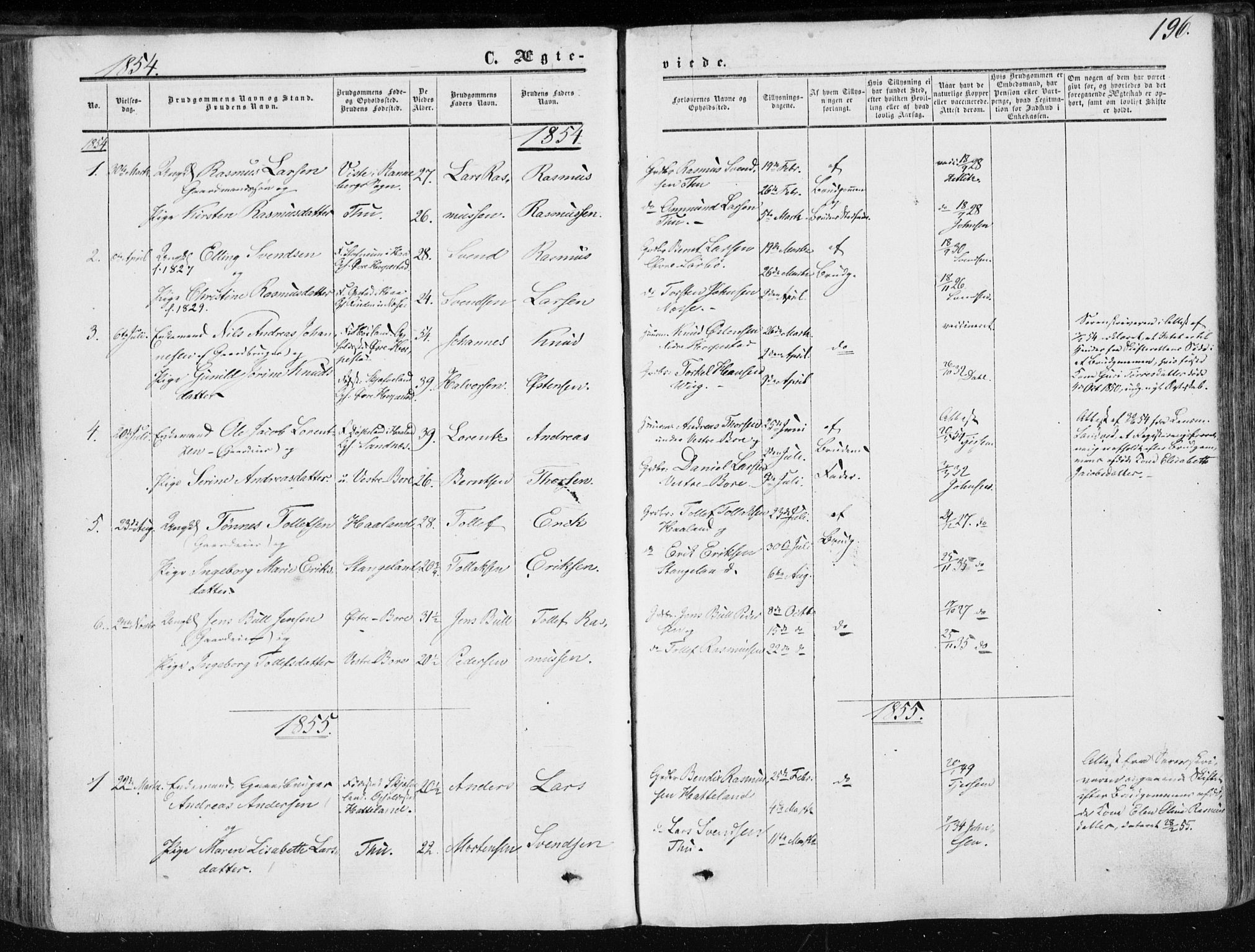 Klepp sokneprestkontor, AV/SAST-A-101803/001/3/30BA/L0005: Parish register (official) no. A 5, 1853-1870, p. 196