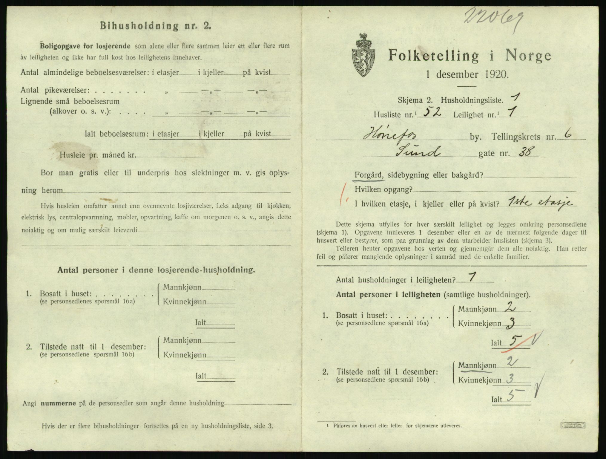 SAKO, 1920 census for Hønefoss, 1920, p. 2100