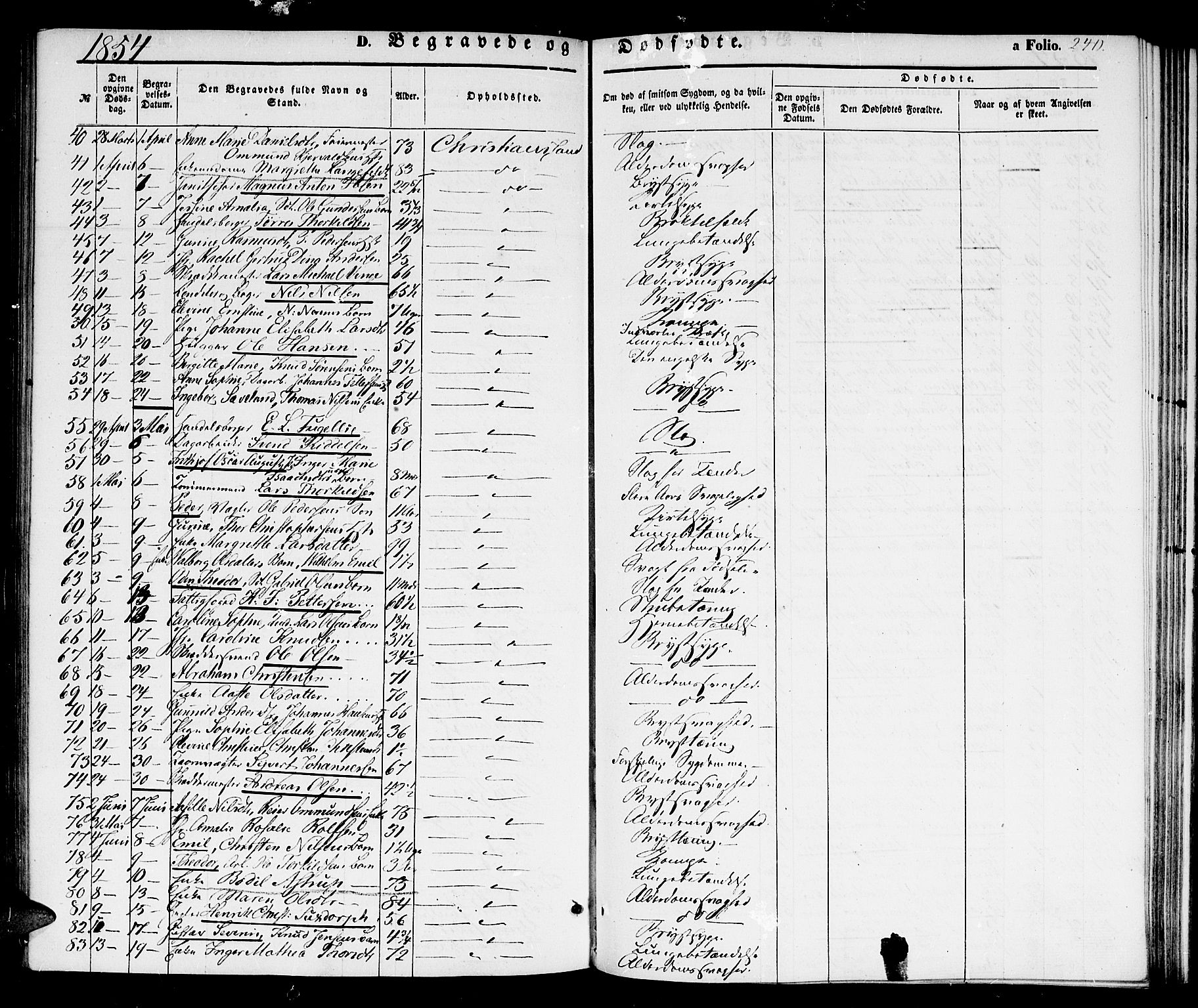 Kristiansand domprosti, SAK/1112-0006/F/Fb/L0011: Parish register (copy) no. B 11, 1851-1861, p. 240