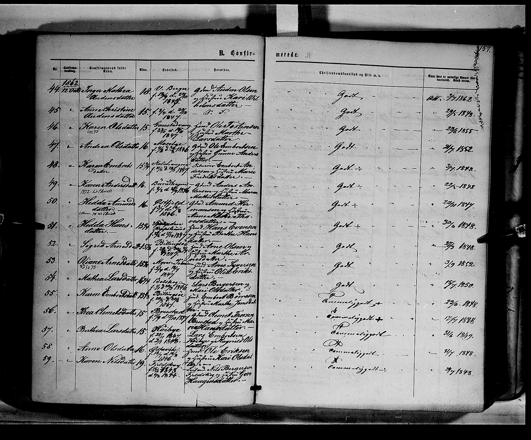 Eidskog prestekontor, AV/SAH-PREST-026/H/Ha/Haa/L0001: Parish register (official) no. 1, 1860-1867, p. 157