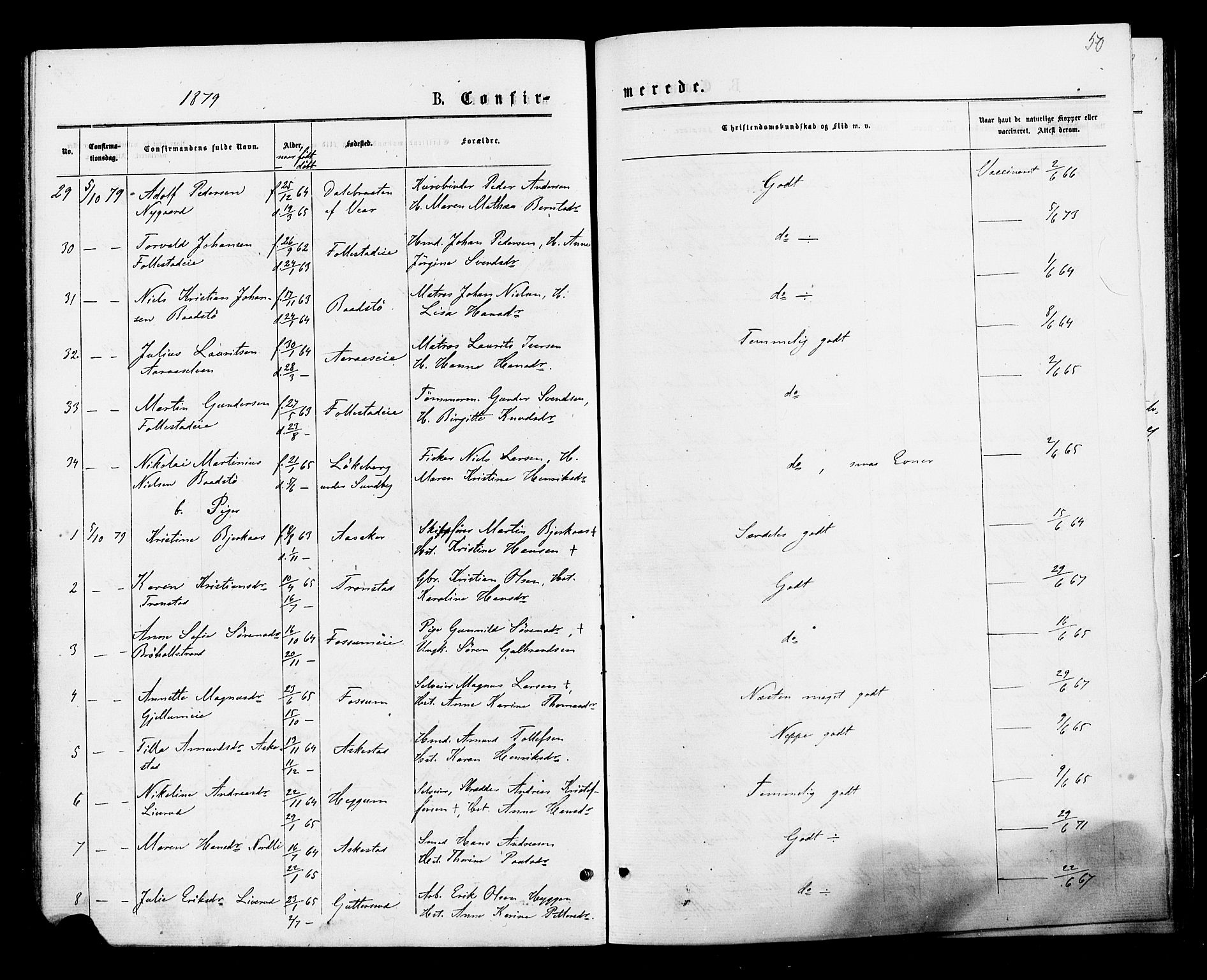 Røyken kirkebøker, AV/SAKO-A-241/F/Fa/L0007: Parish register (official) no. 7, 1876-1879, p. 50