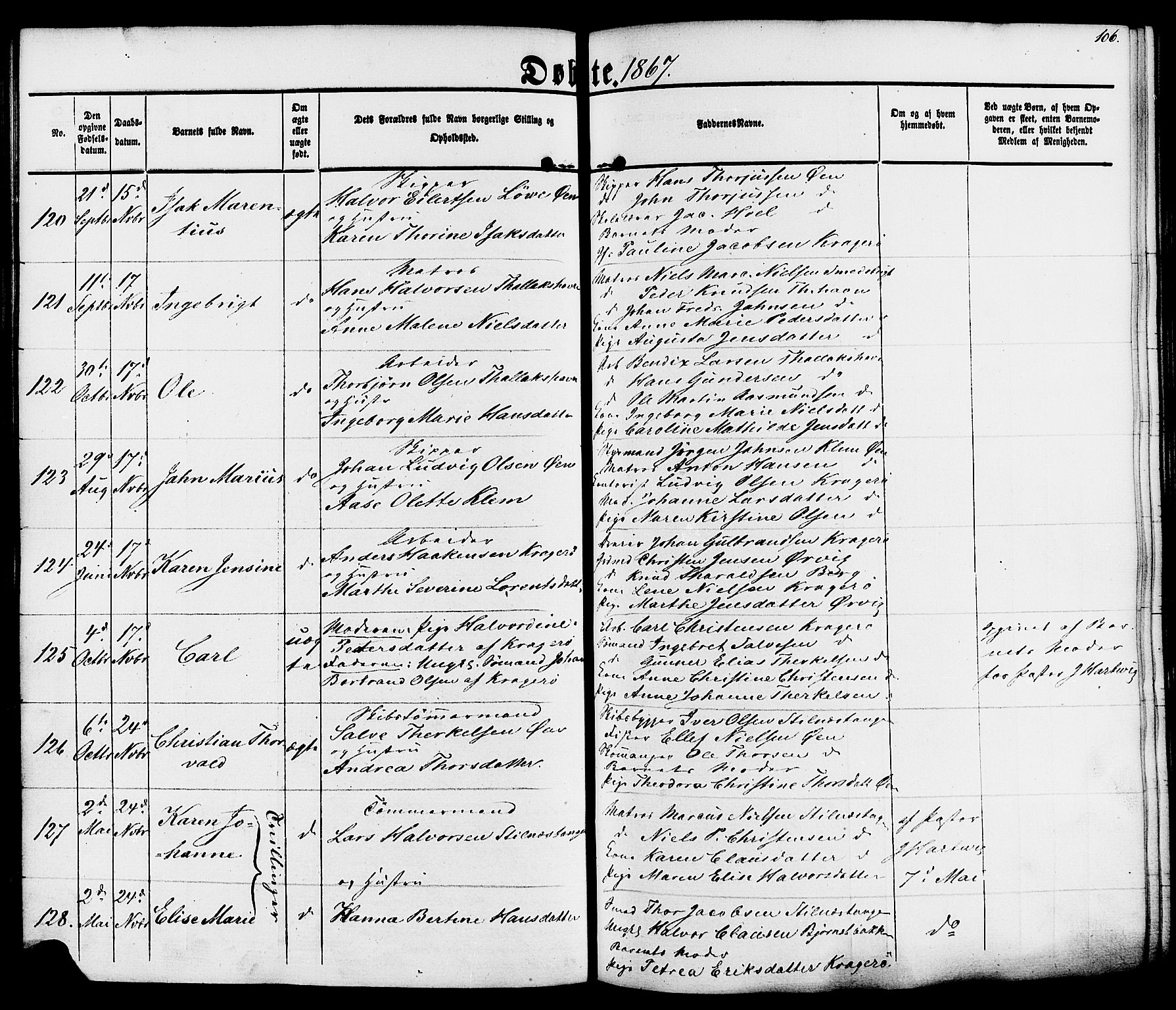 Kragerø kirkebøker, AV/SAKO-A-278/F/Fa/L0007: Parish register (official) no. 7, 1861-1875, p. 106