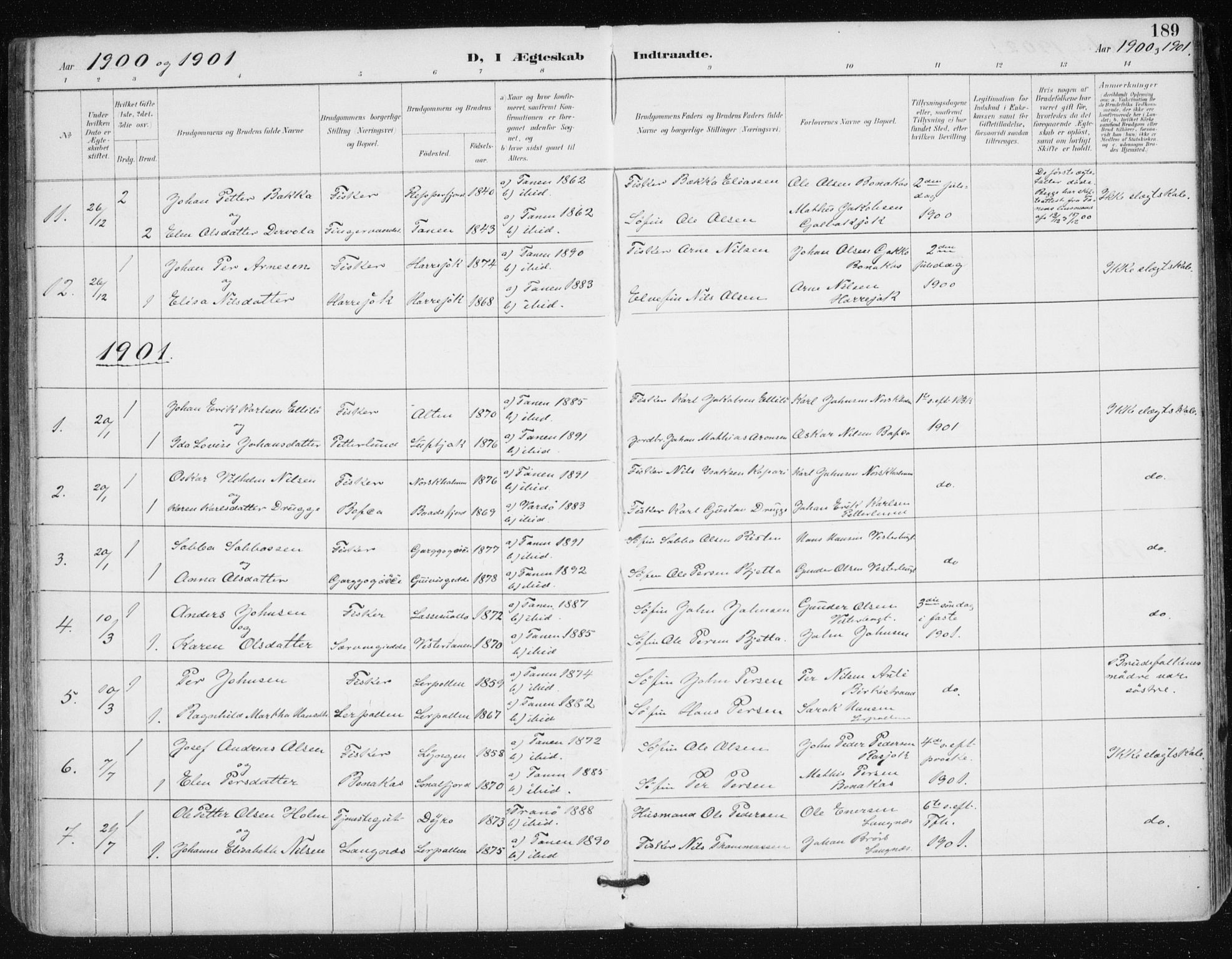 Tana sokneprestkontor, SATØ/S-1334/H/Ha/L0005kirke: Parish register (official) no. 5, 1891-1903, p. 189