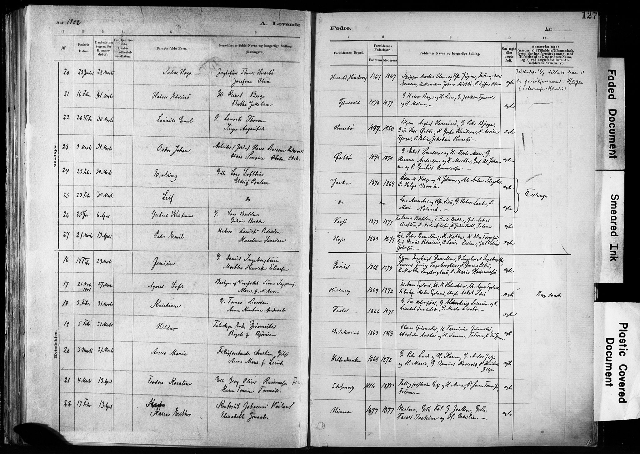 Hetland sokneprestkontor, SAST/A-101826/30/30BA/L0011: Parish register (official) no. A 11, 1884-1911, p. 127