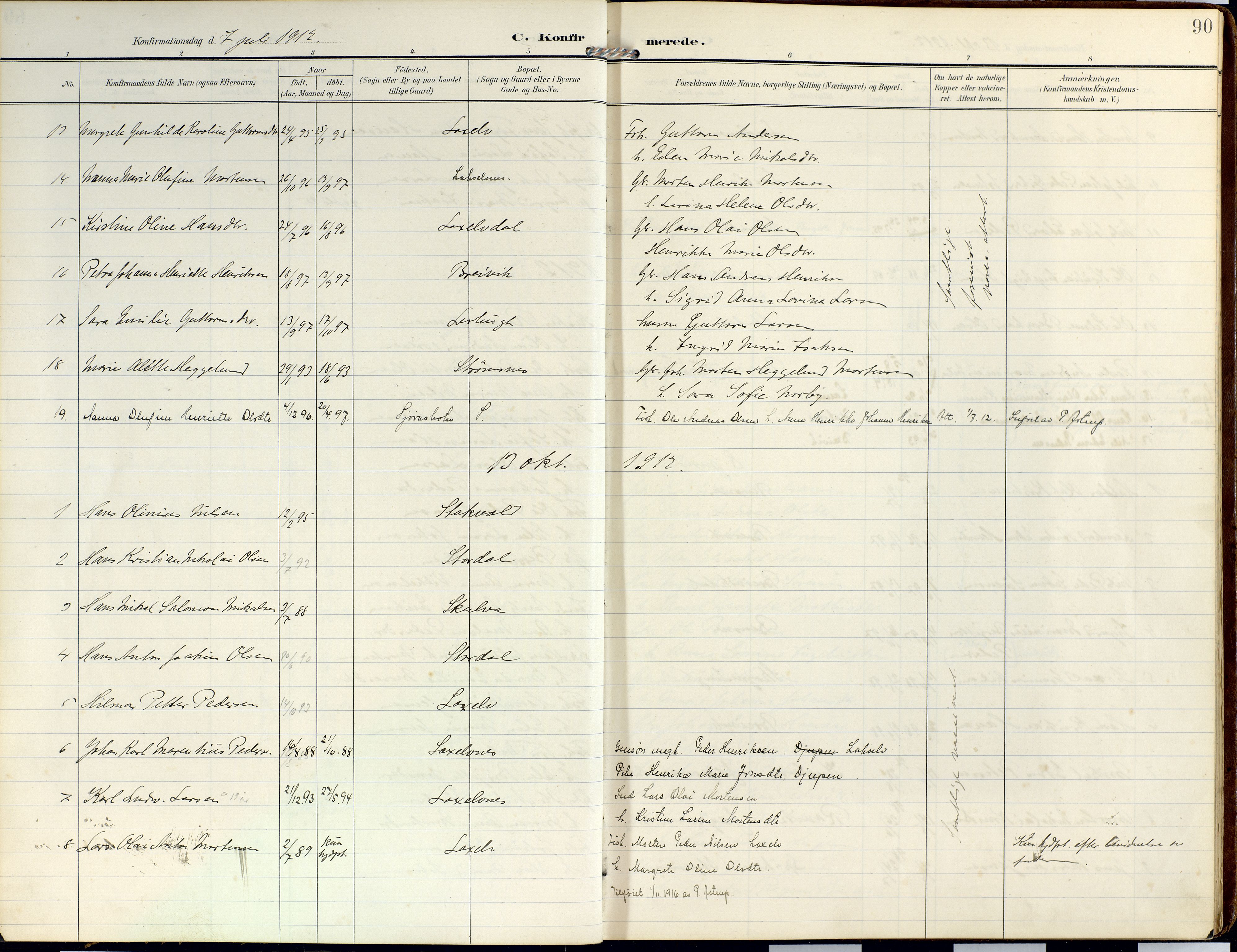 Lyngen sokneprestembete, AV/SATØ-S-1289/H/He/Hea/L0014kirke: Parish register (official) no. 14, 1905-1920, p. 90