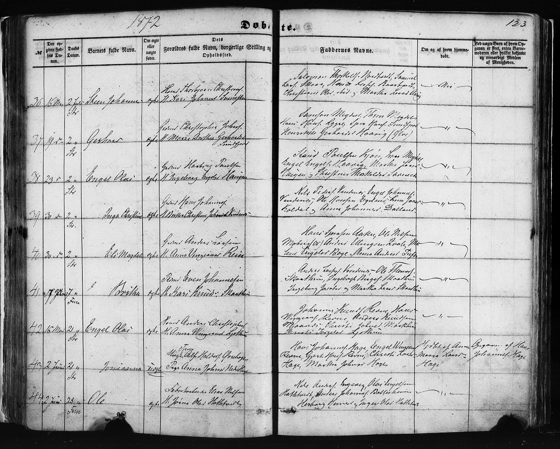 Fusa sokneprestembete, AV/SAB-A-75401/H/Haa: Parish register (official) no. A 1I, 1855-1879, p. 123