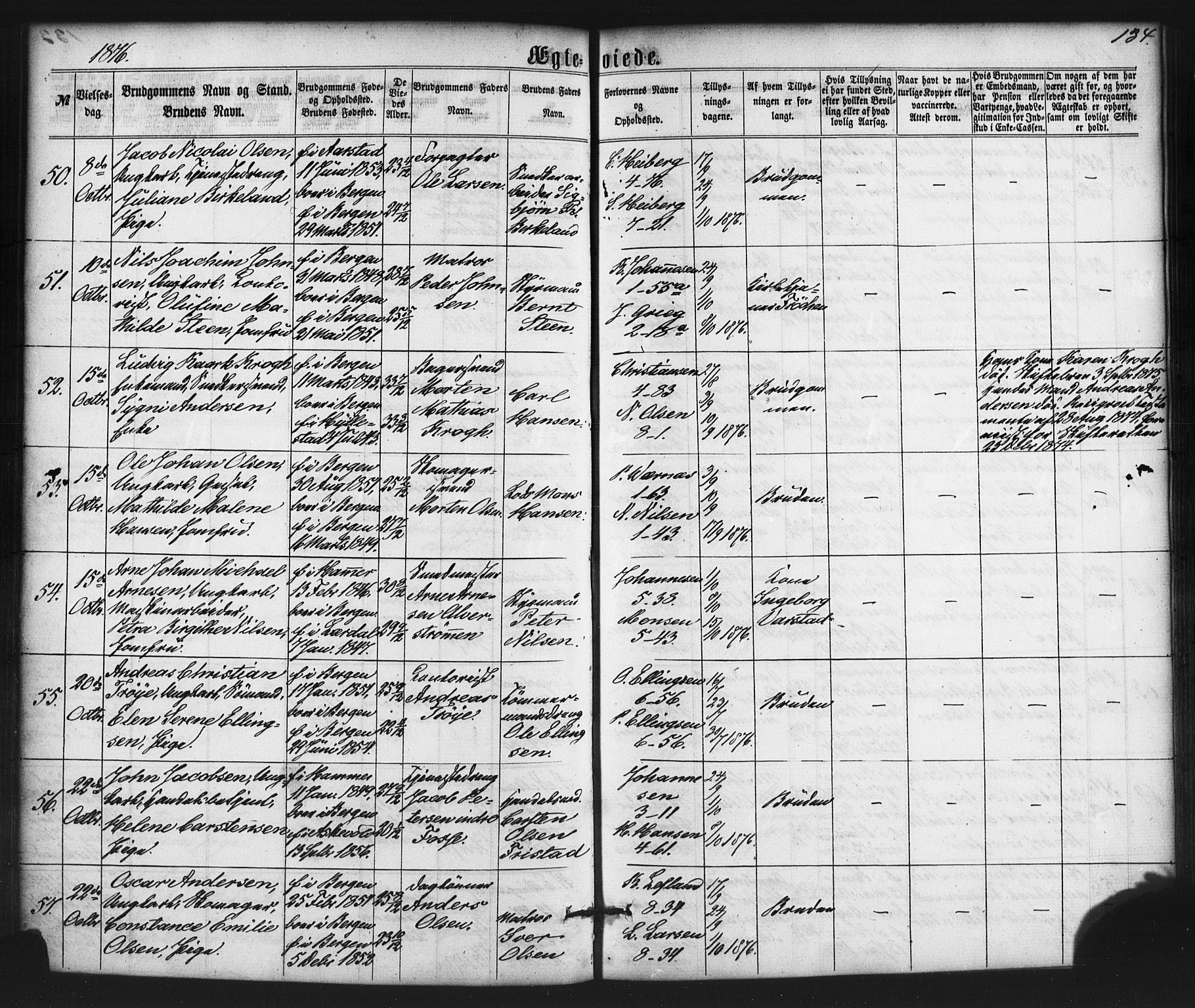 Nykirken Sokneprestembete, AV/SAB-A-77101/H/Haa/L0032: Parish register (official) no. D 2, 1861-1883, p. 134