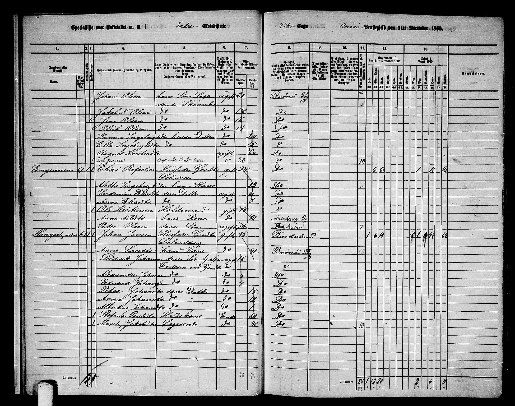 RA, 1865 census for Brønnøy, 1865, p. 16