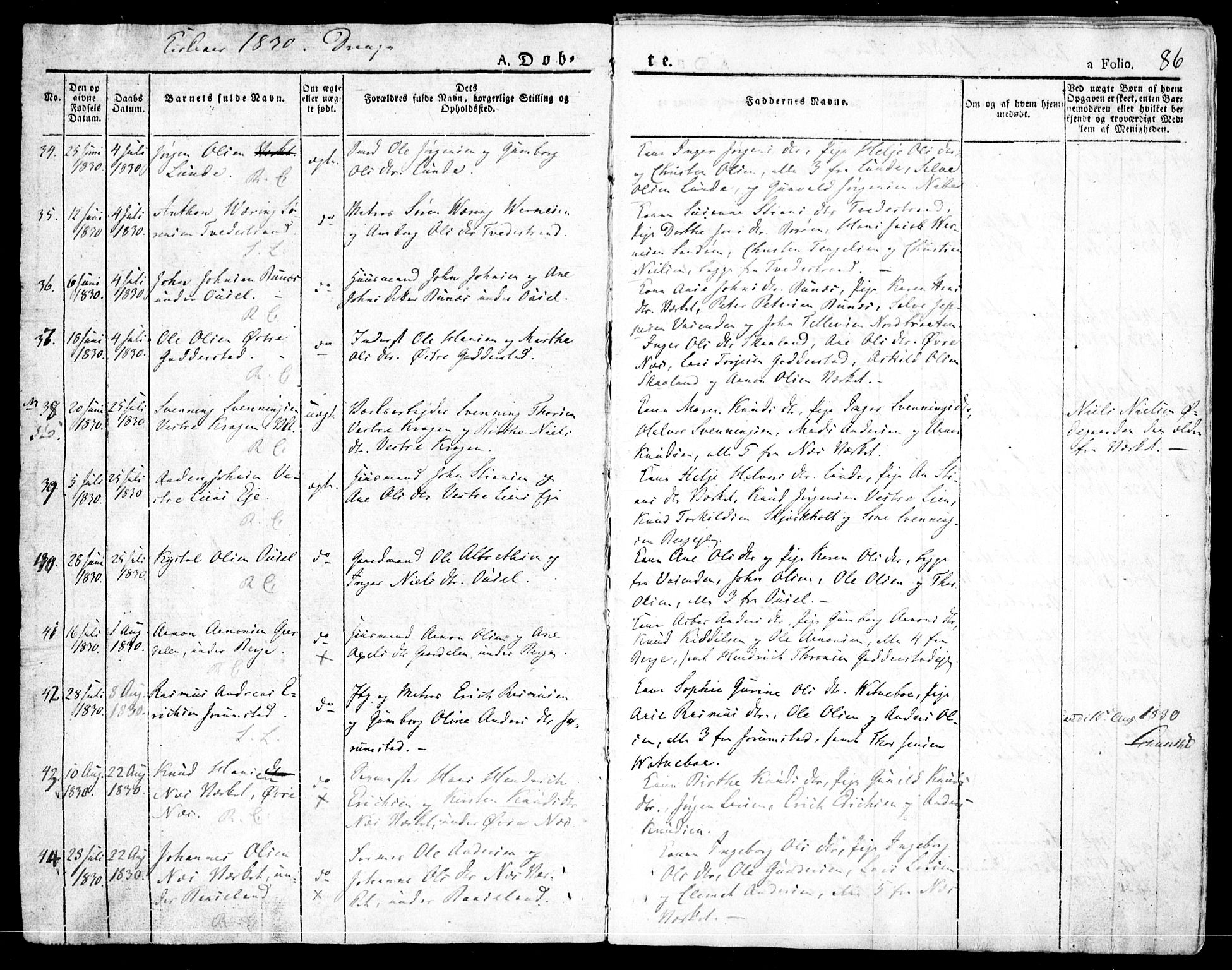 Holt sokneprestkontor, AV/SAK-1111-0021/F/Fa/L0006: Parish register (official) no. A 6, 1820-1835, p. 86