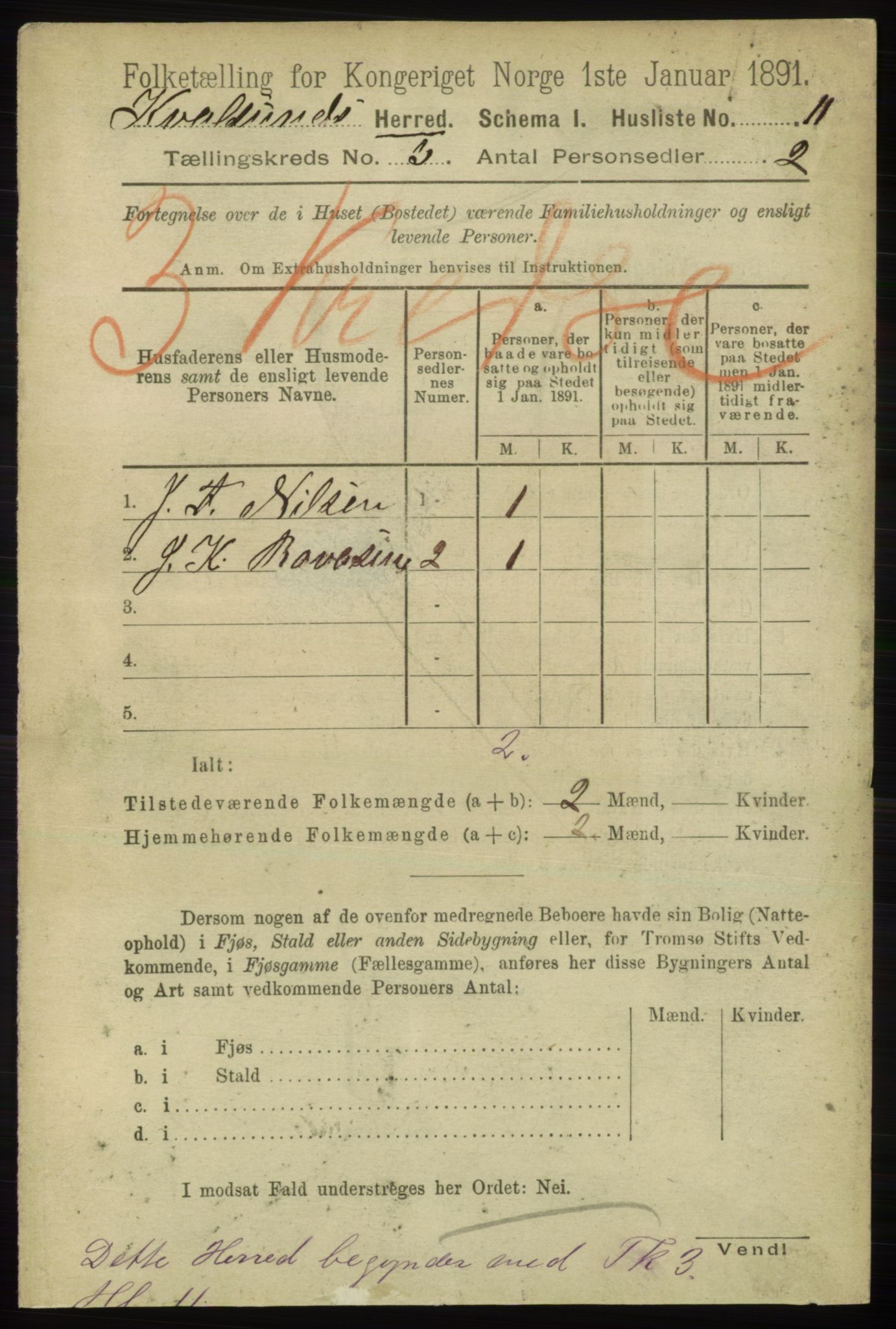 RA, 1891 census for 2017 Kvalsund, 1891, p. 12