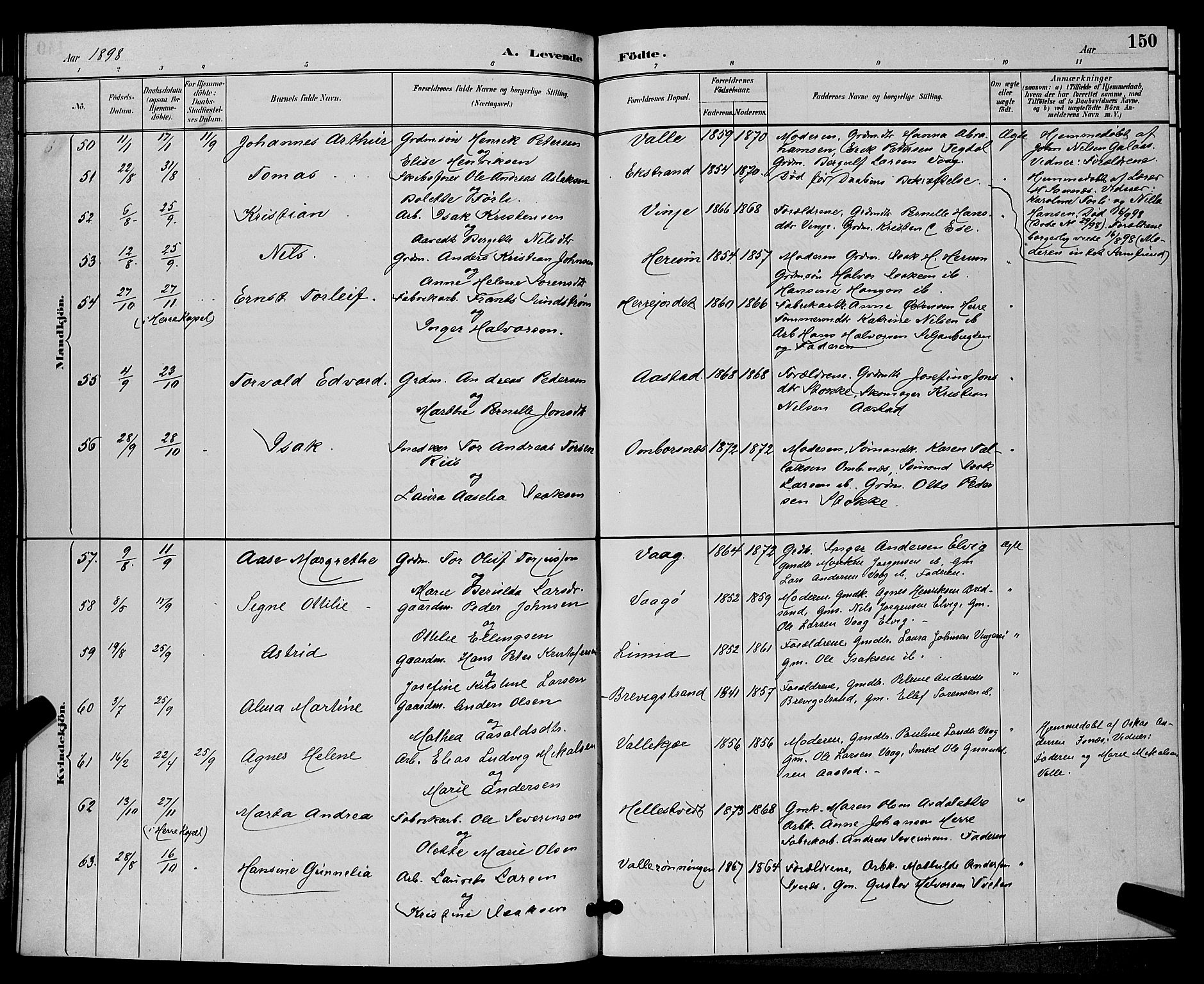 Bamble kirkebøker, AV/SAKO-A-253/G/Ga/L0009: Parish register (copy) no. I 9, 1888-1900, p. 150