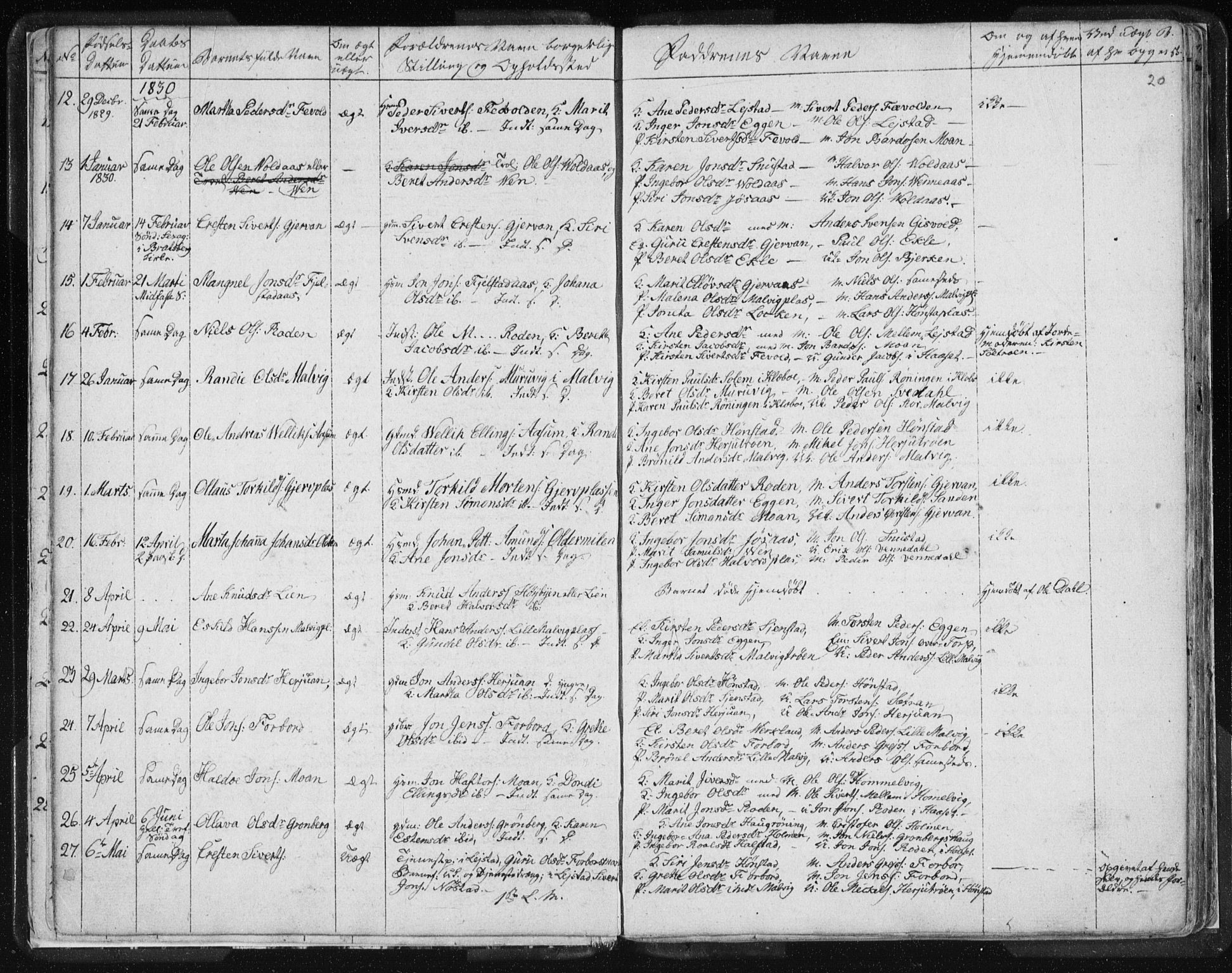 Ministerialprotokoller, klokkerbøker og fødselsregistre - Sør-Trøndelag, SAT/A-1456/616/L0404: Parish register (official) no. 616A01, 1823-1831, p. 20