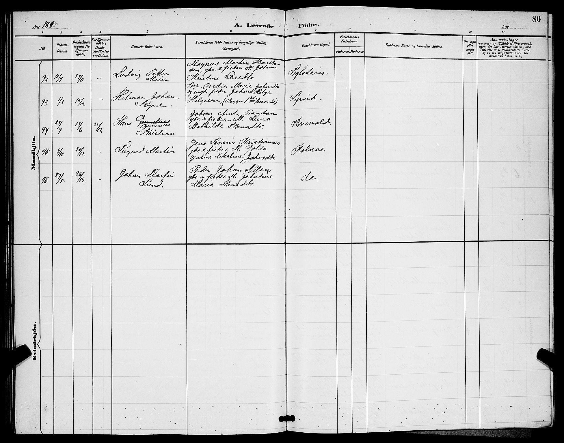 Ibestad sokneprestembete, SATØ/S-0077/H/Ha/Hab/L0008klokker: Parish register (copy) no. 8, 1890-1903, p. 86