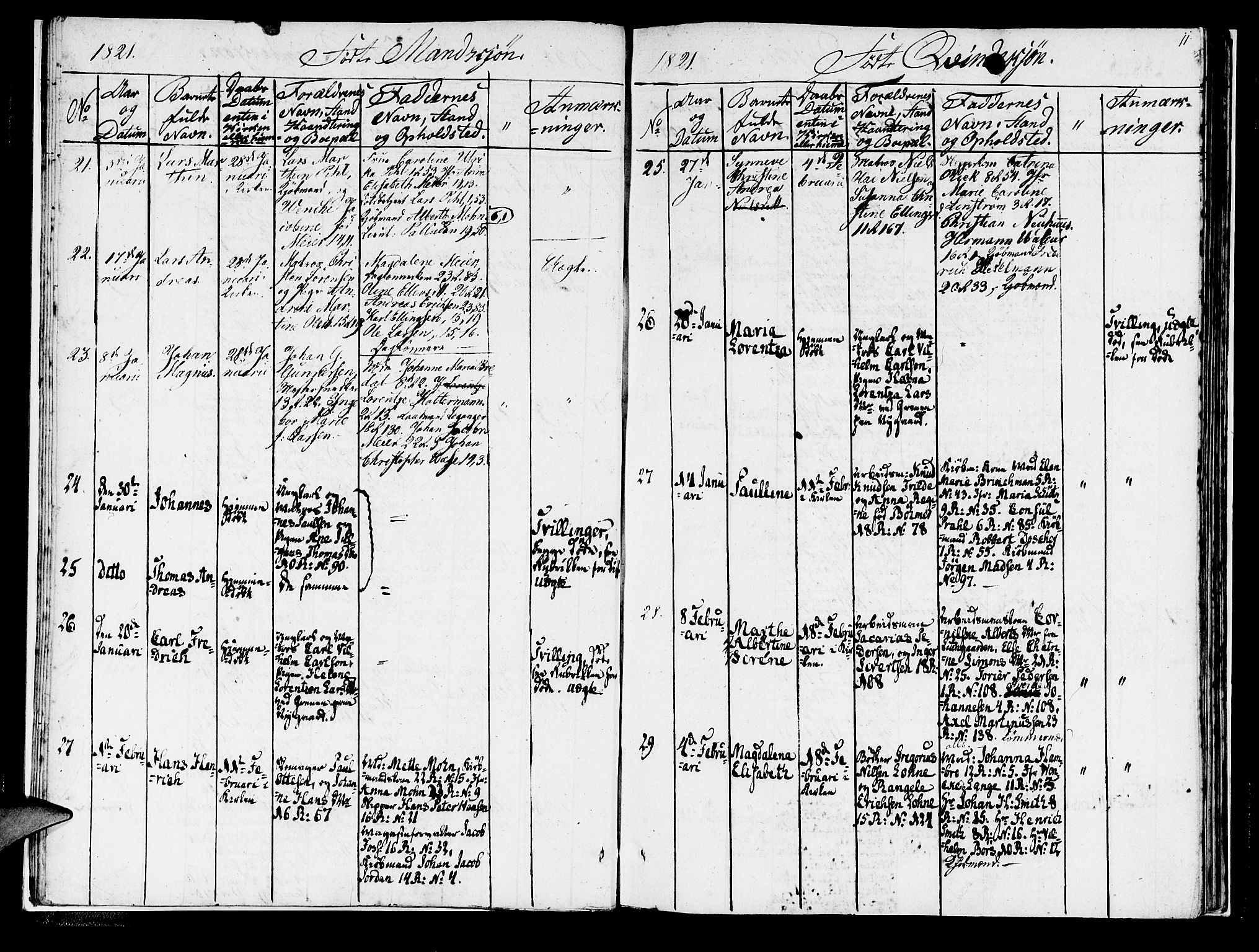 Domkirken sokneprestembete, AV/SAB-A-74801/H/Haa/L0011: Parish register (official) no. A 11, 1820-1821, p. 11