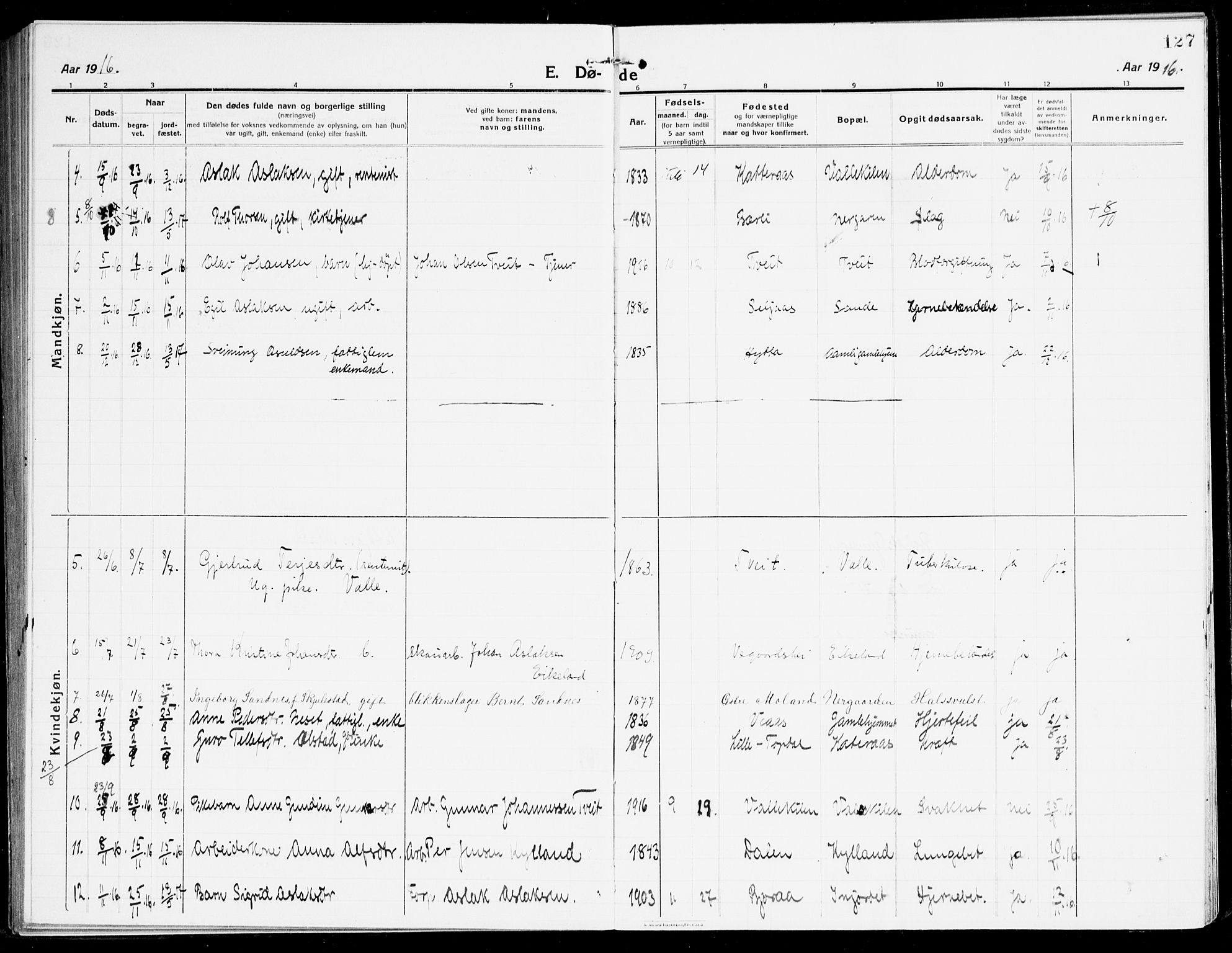 Åmli sokneprestkontor, AV/SAK-1111-0050/F/Fa/Fac/L0013: Parish register (official) no. A 13, 1914-1933, p. 127