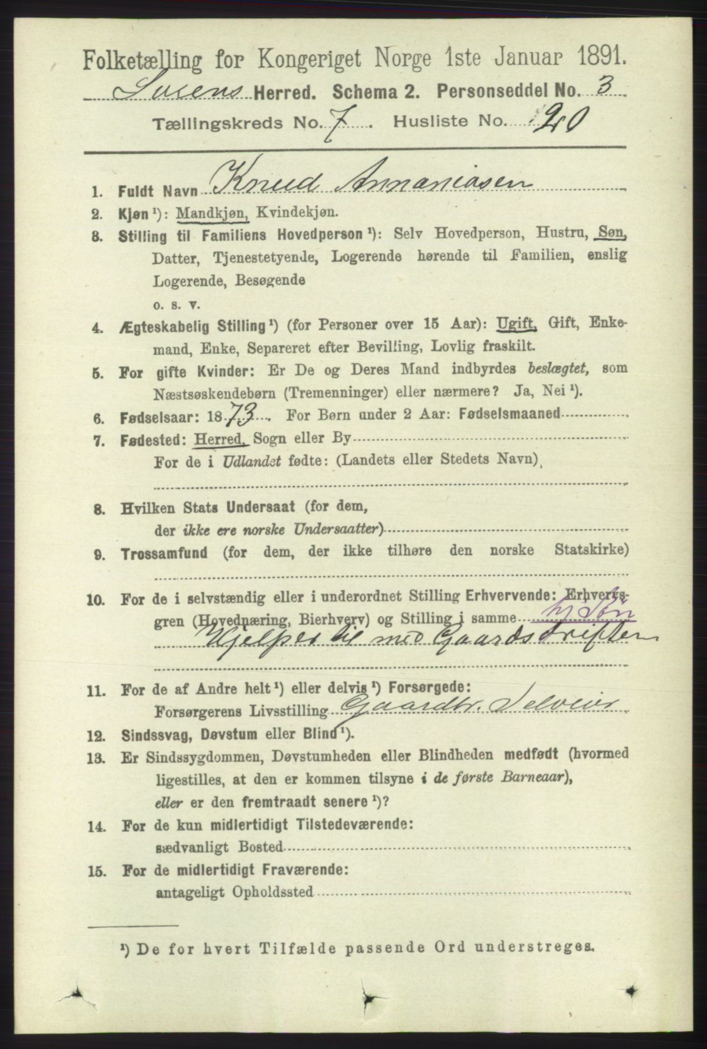 RA, 1891 census for 1216 Sveio, 1891, p. 2081