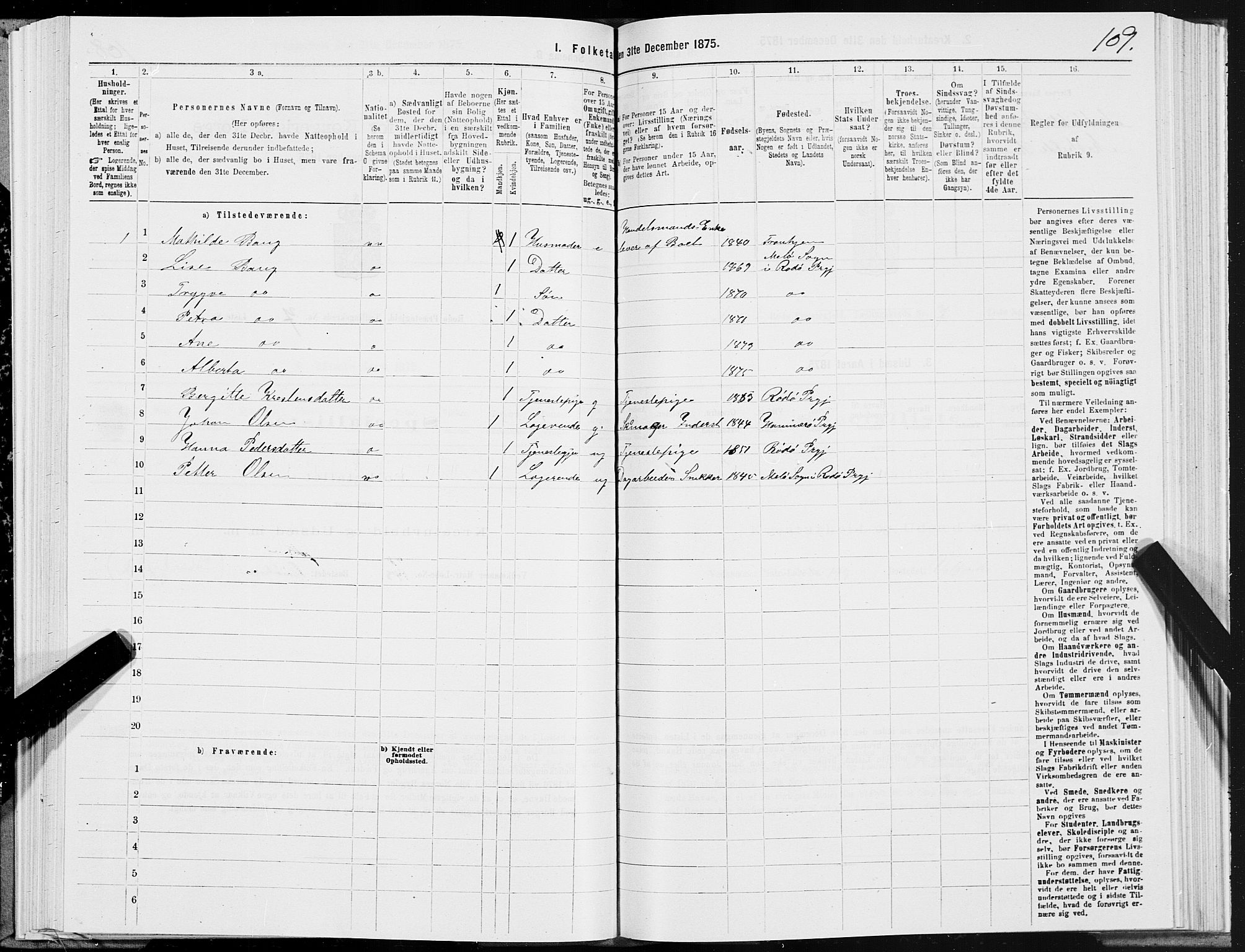 SAT, 1875 census for 1836P Rødøy, 1875, p. 3109