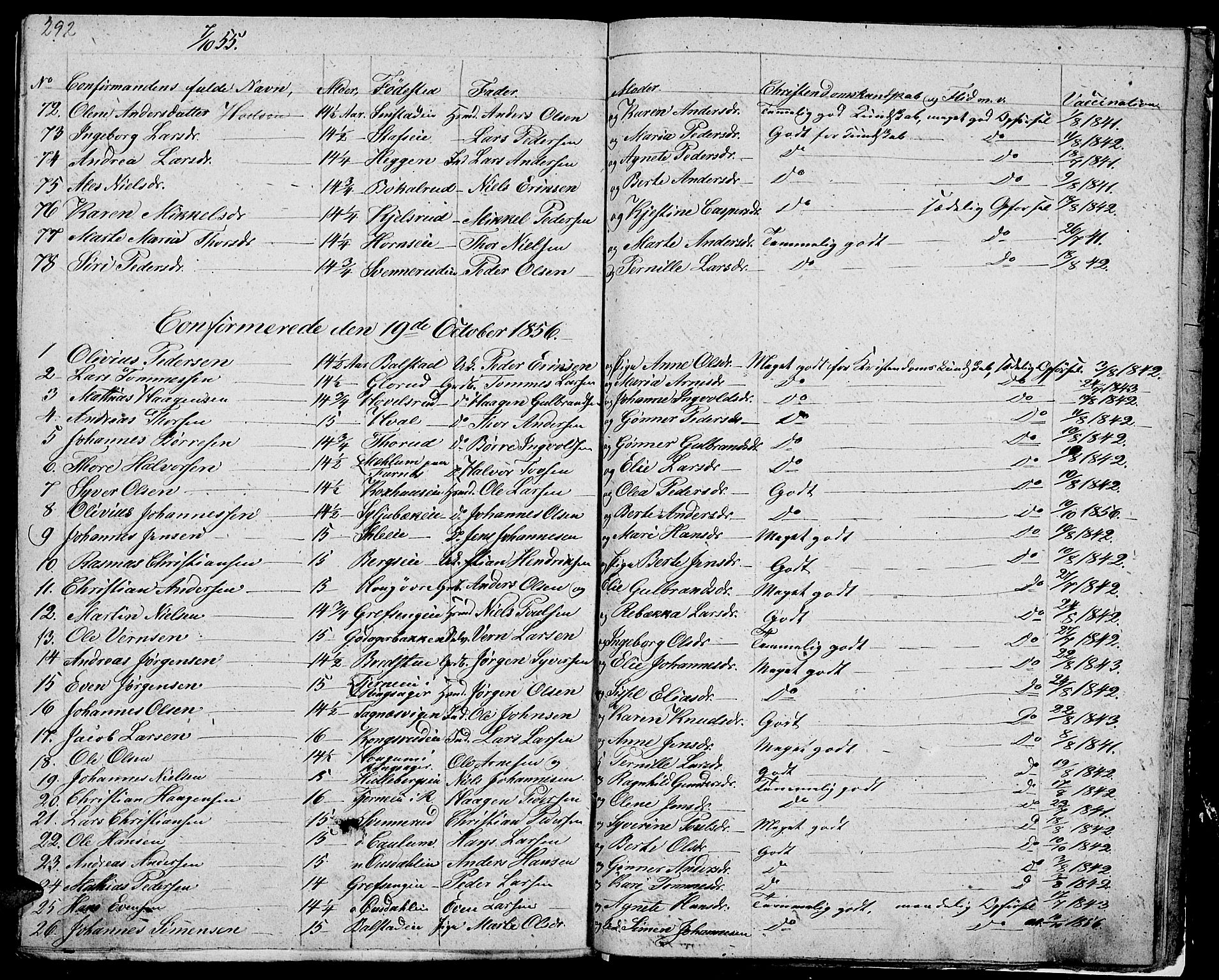 Nes prestekontor, Hedmark, SAH/PREST-020/L/La/L0004: Parish register (copy) no. 4, 1832-1861, p. 292