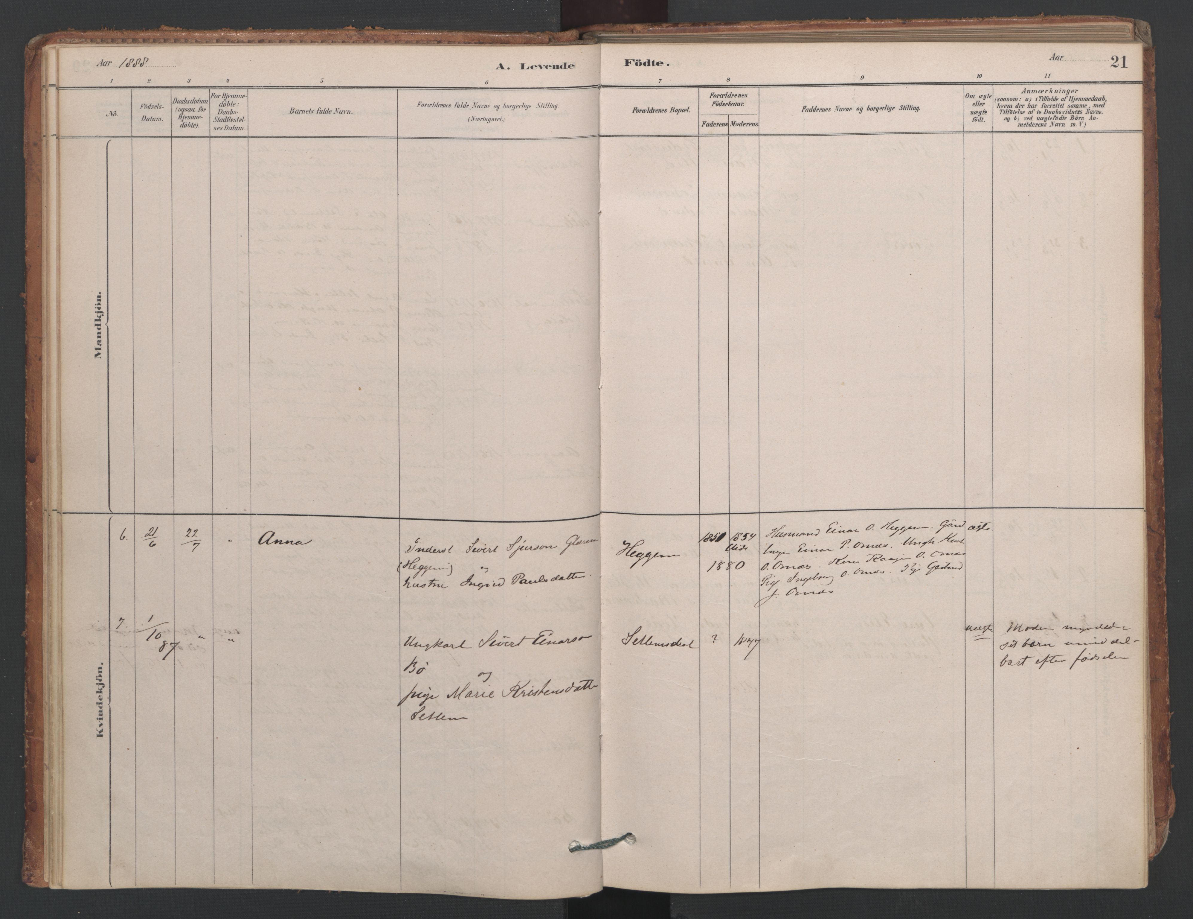 Ministerialprotokoller, klokkerbøker og fødselsregistre - Møre og Romsdal, AV/SAT-A-1454/594/L1036: Parish register (official) no. 594A02 (?), 1879-1910, p. 21